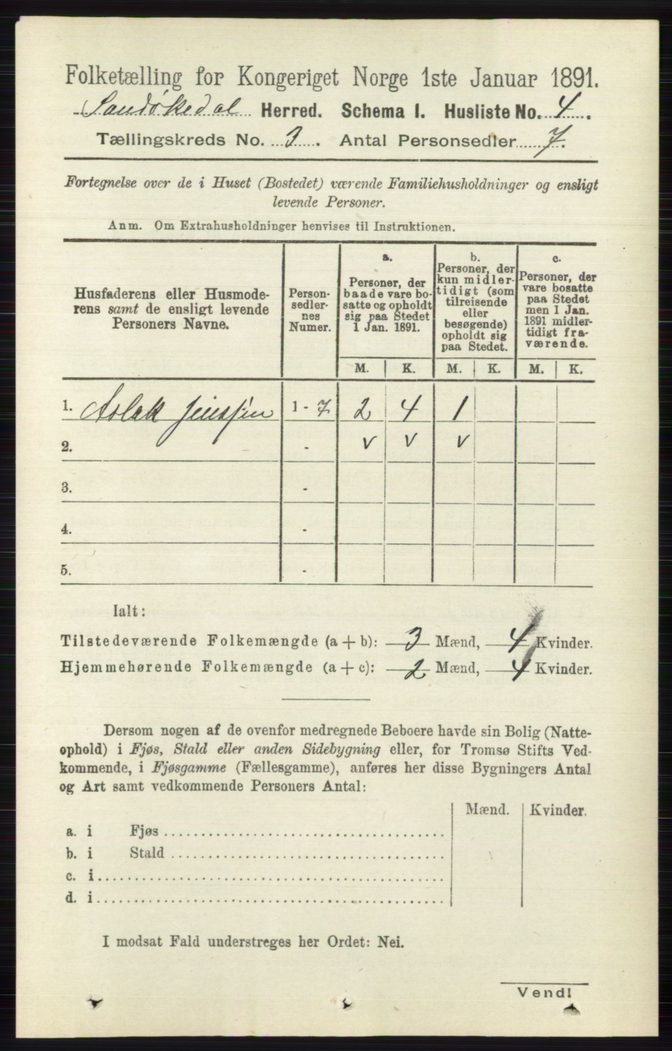 RA, 1891 census for 0816 Sannidal, 1891, p. 743