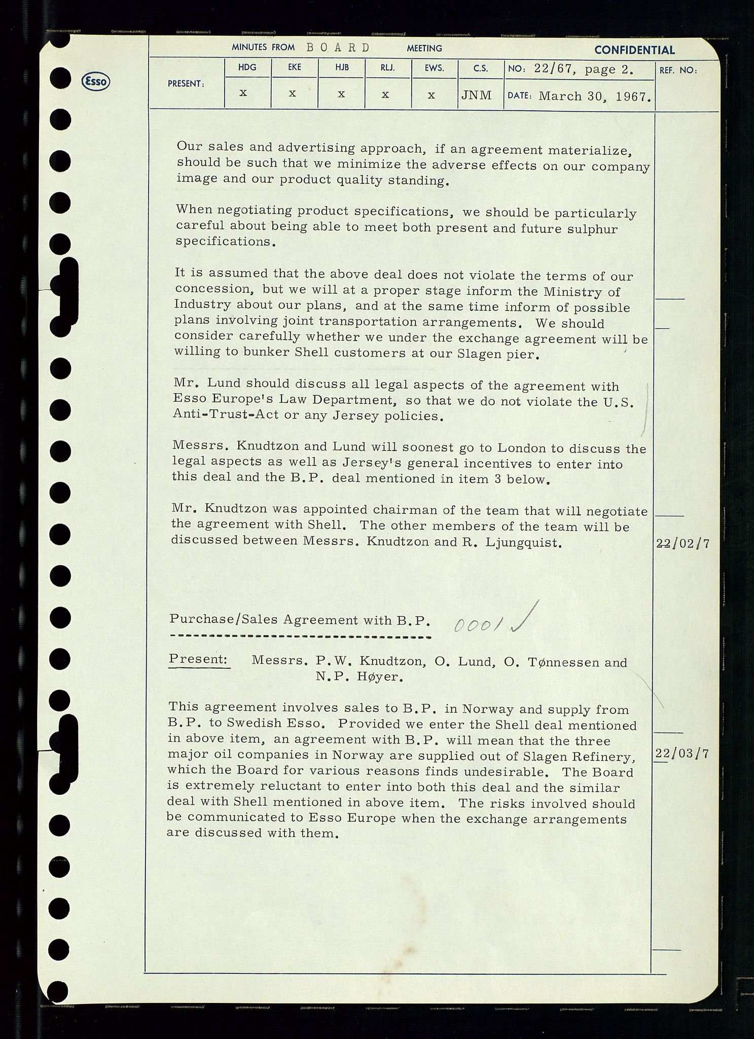 Pa 0982 - Esso Norge A/S, AV/SAST-A-100448/A/Aa/L0002/0003: Den administrerende direksjon Board minutes (styrereferater) / Den administrerende direksjon Board minutes (styrereferater), 1967, p. 46