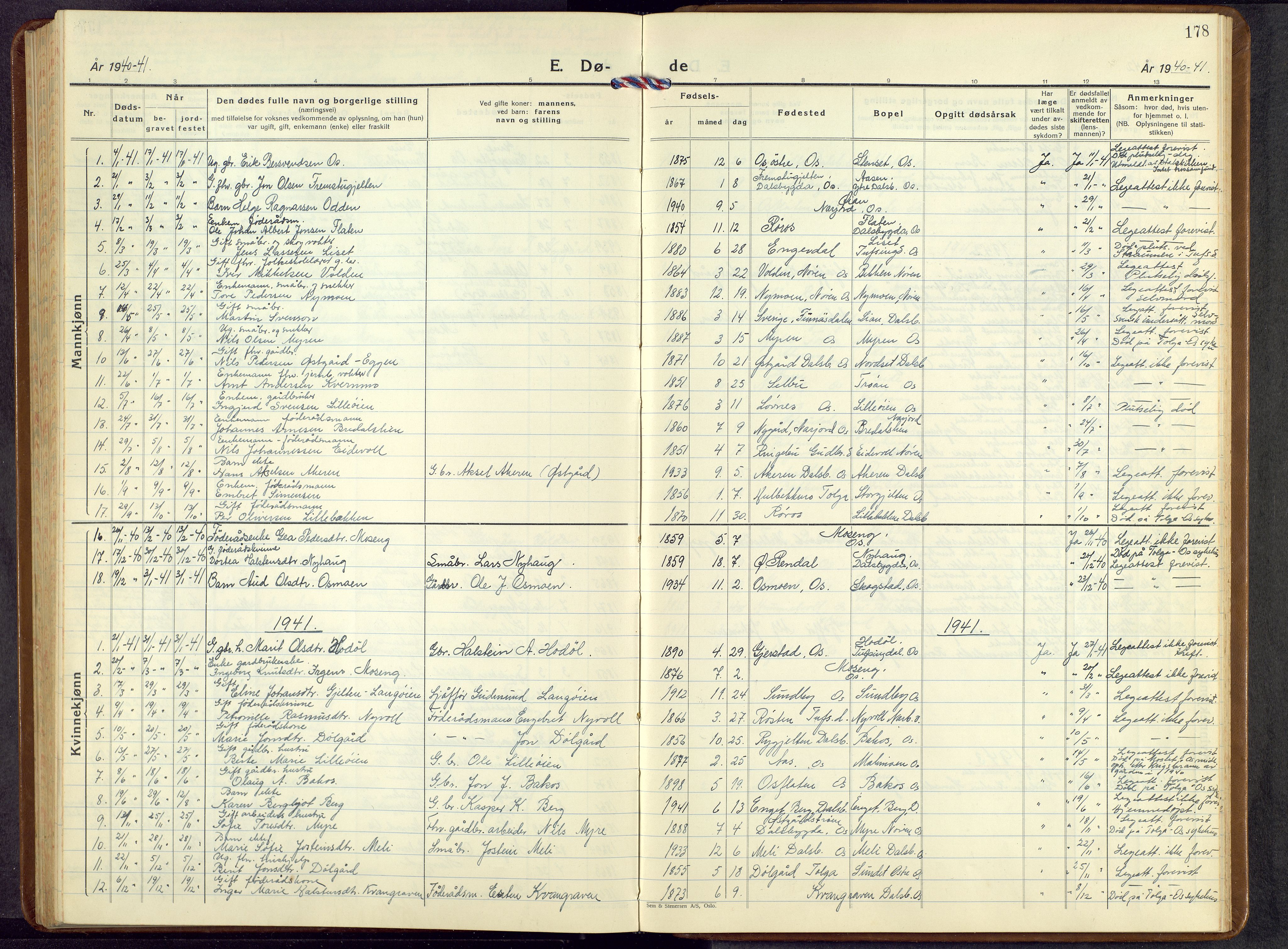 Tolga prestekontor, AV/SAH-PREST-062/L/L0019: Parish register (copy) no. 19, 1936-1958, p. 178