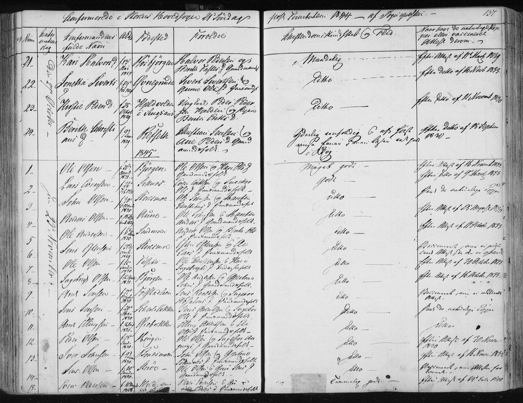 Ministerialprotokoller, klokkerbøker og fødselsregistre - Sør-Trøndelag, SAT/A-1456/687/L0997: Parish register (official) no. 687A05 /1, 1843-1848, p. 137