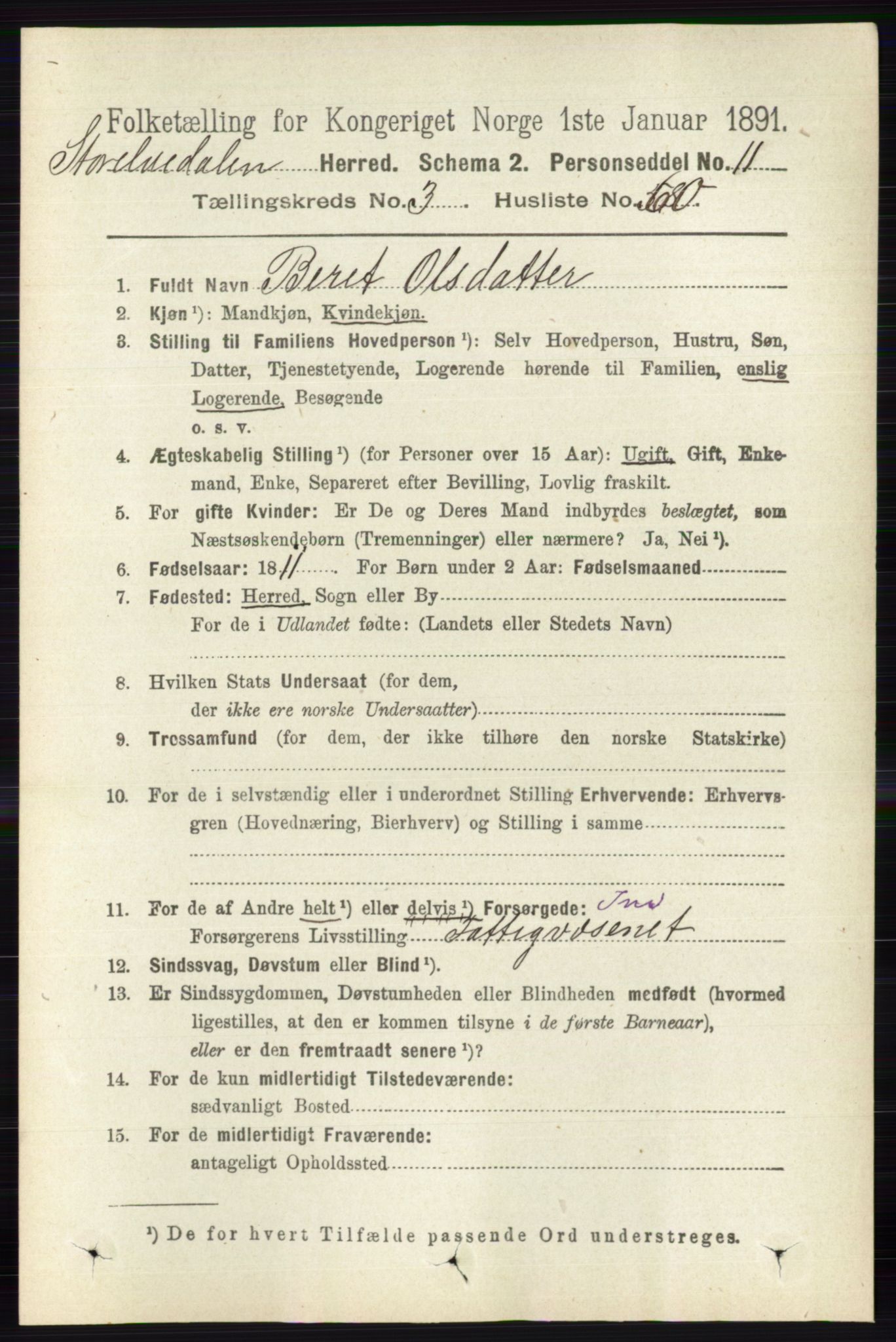 RA, 1891 census for 0430 Stor-Elvdal, 1891, p. 1276