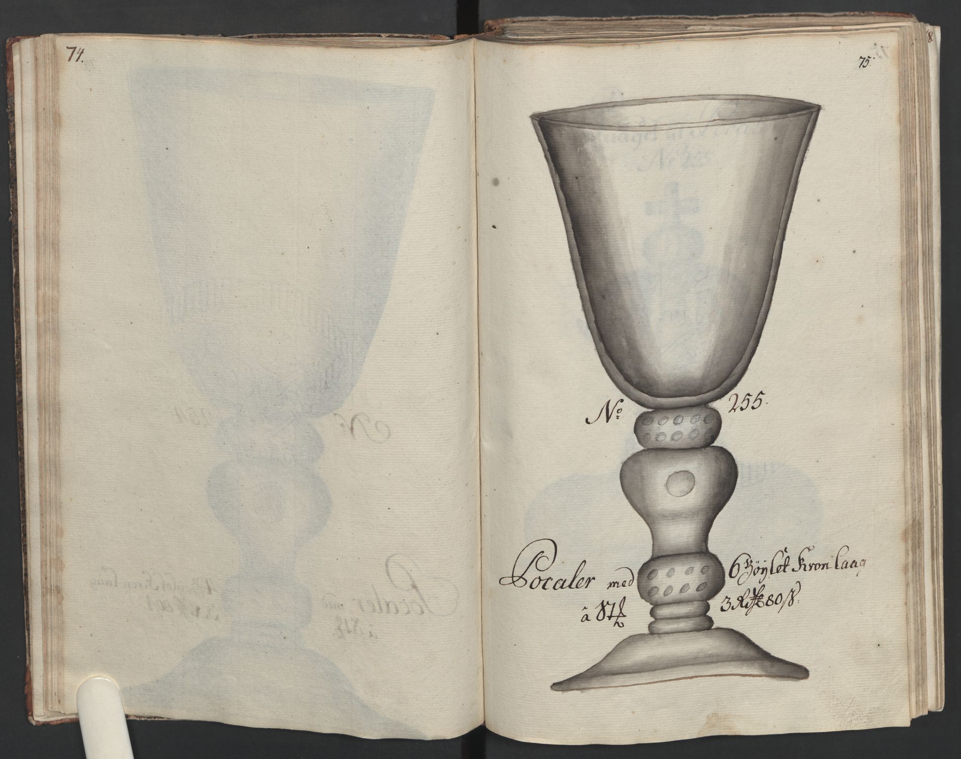 Glassverk, samlinger, AV/RA-PA-0001/F/Fa/L0036: Modellbok for Nøstetangens og Aas' produkter med prisangivelse,, 1763, p. 75