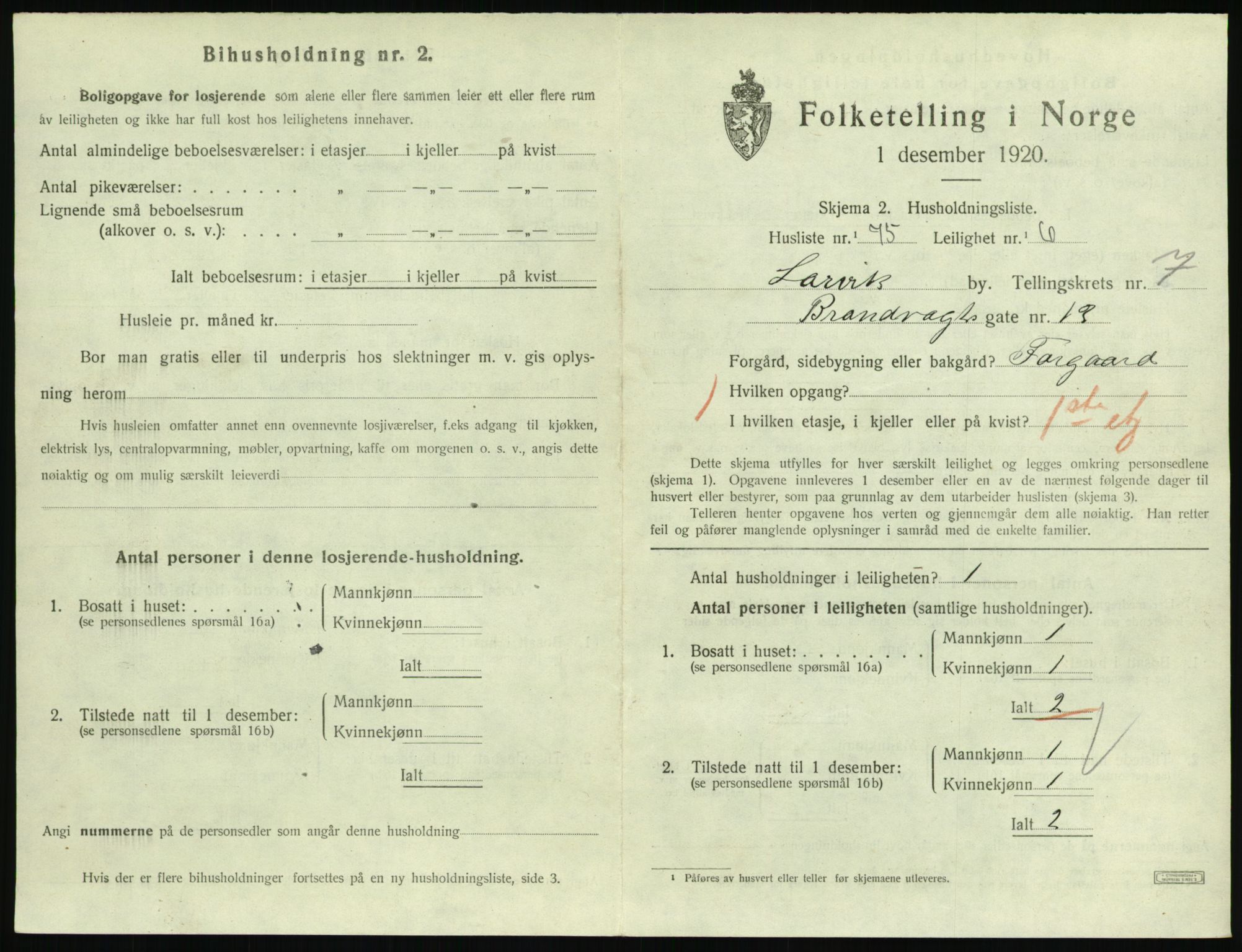 SAKO, 1920 census for Larvik, 1920, p. 6262