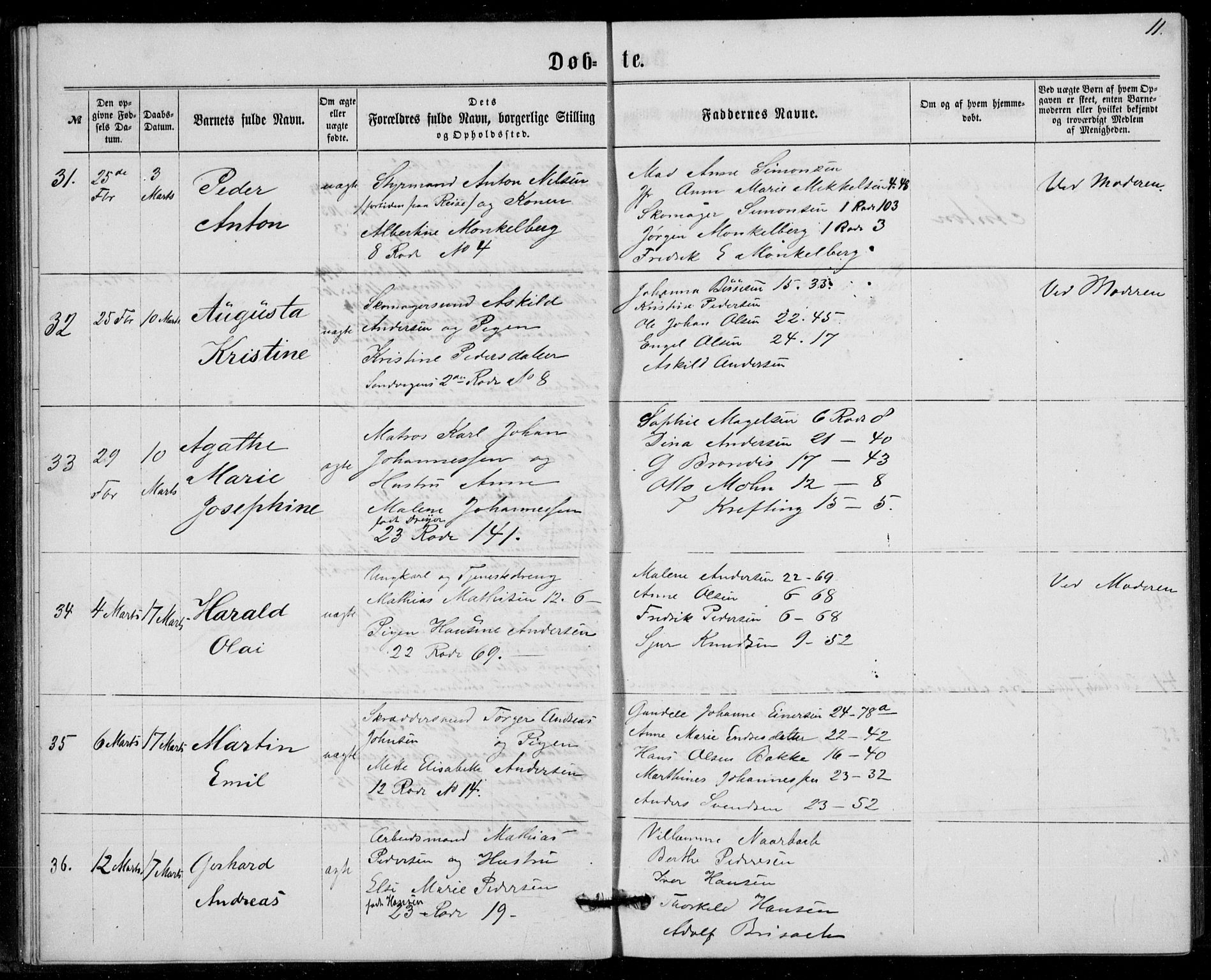 Fødselsstiftelsens sokneprestembete, ført av overlegen*, SAB/-: Parish register (official) no. A 1, 1863-1883, p. 11