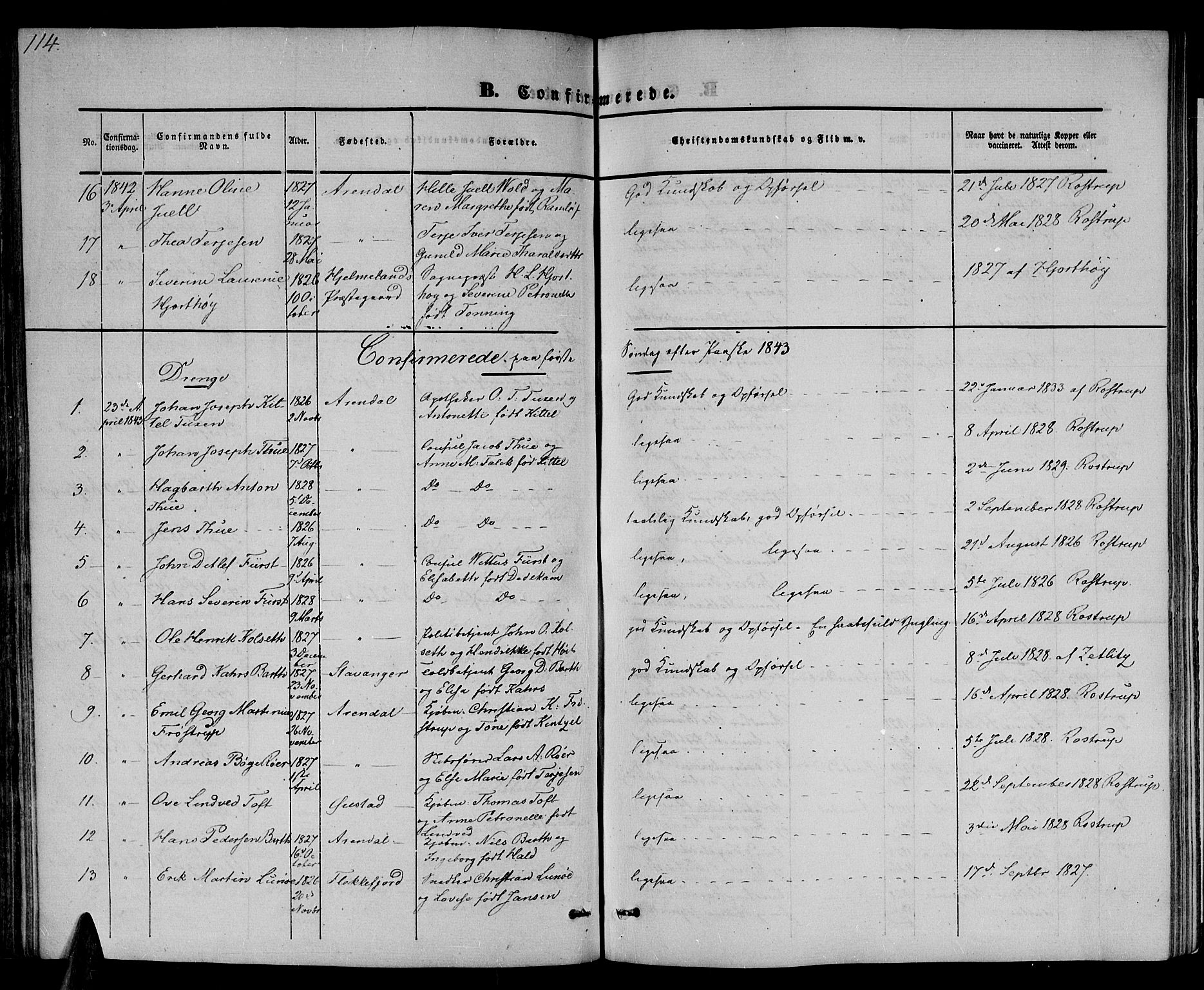 Arendal sokneprestkontor, Trefoldighet, SAK/1111-0040/F/Fb/L0002: Parish register (copy) no. B 2, 1838-1860, p. 114