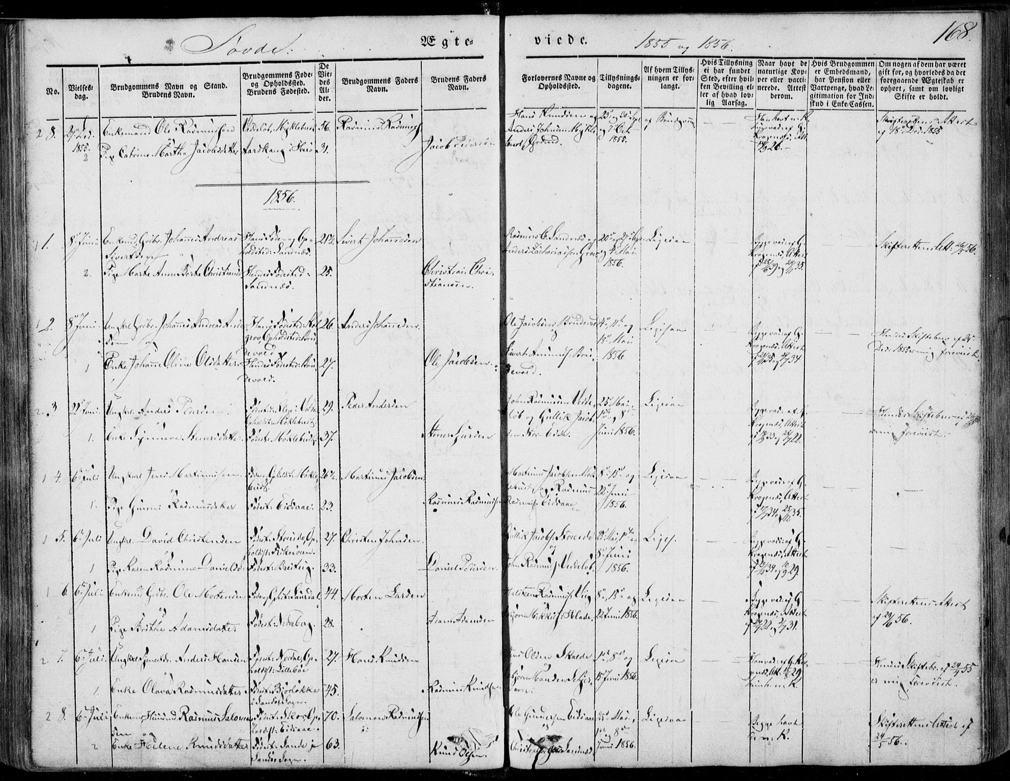 Ministerialprotokoller, klokkerbøker og fødselsregistre - Møre og Romsdal, SAT/A-1454/502/L0023: Parish register (official) no. 502A01, 1844-1873, p. 168