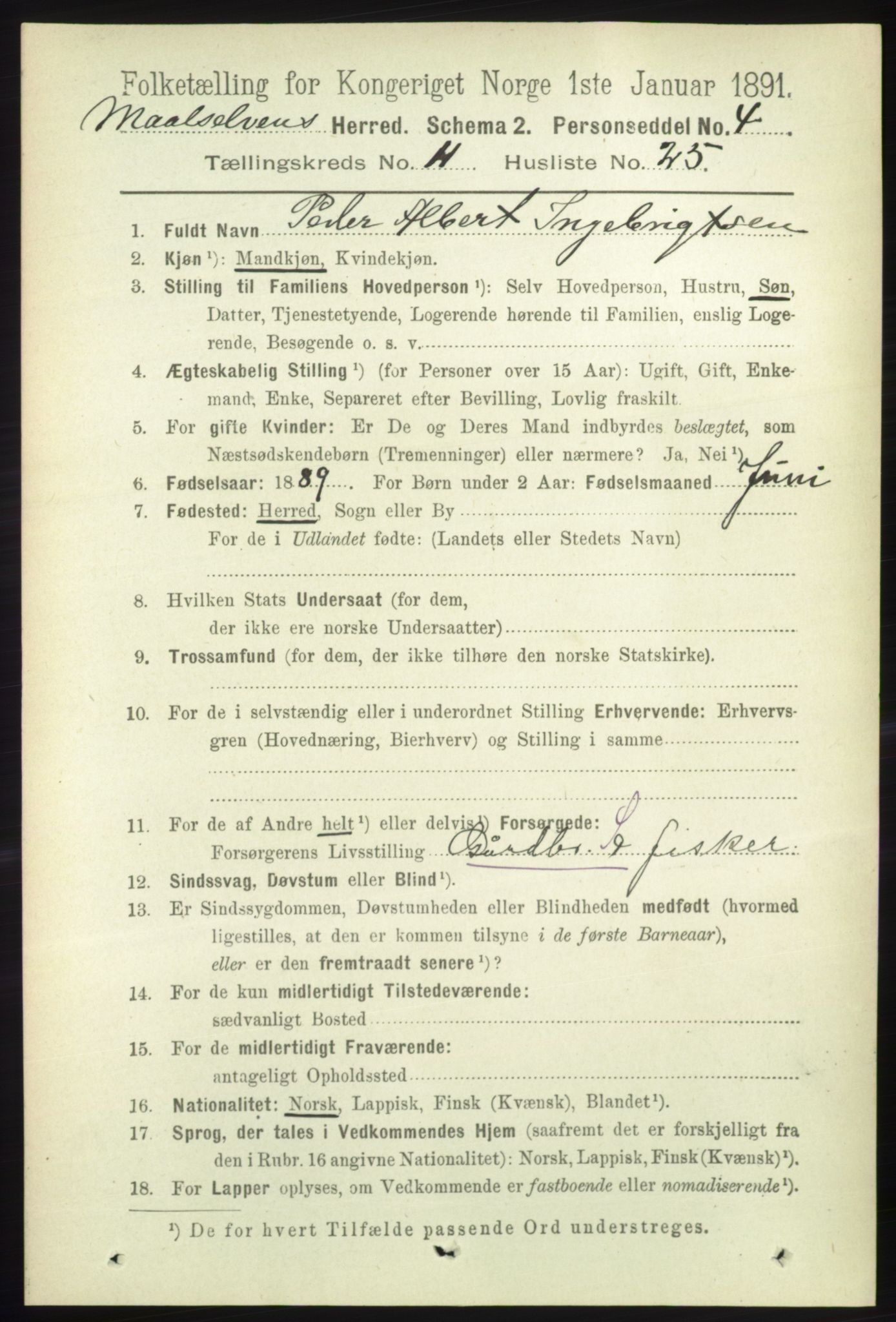 RA, 1891 census for 1924 Målselv, 1891, p. 3433