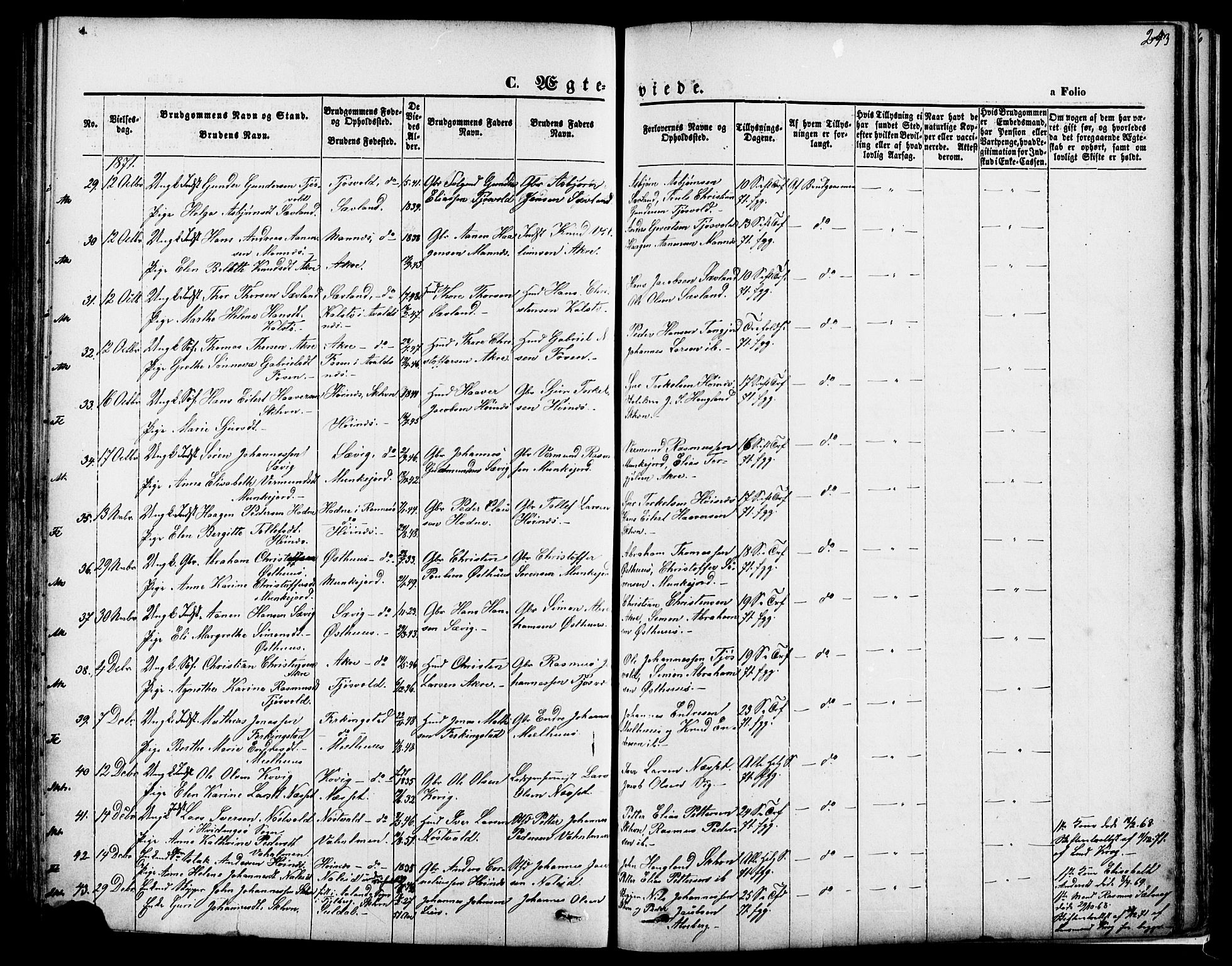 Skudenes sokneprestkontor, SAST/A -101849/H/Ha/Haa/L0006: Parish register (official) no. A 4, 1864-1881, p. 293