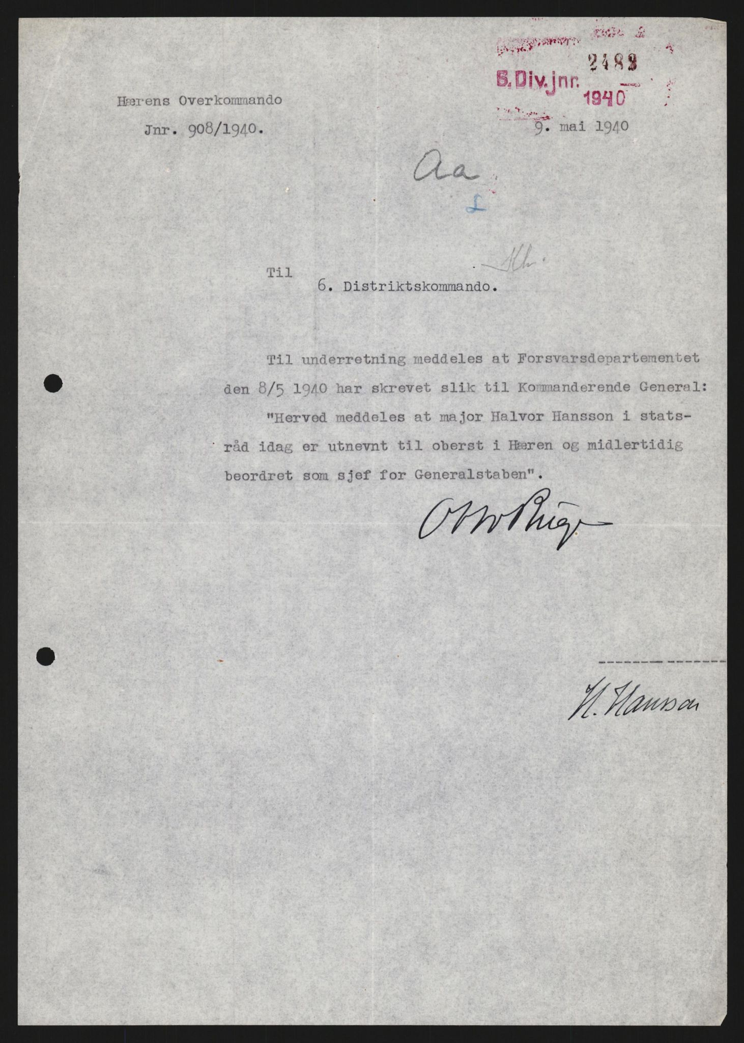 Forsvaret, Forsvarets krigshistoriske avdeling, AV/RA-RAFA-2017/Y/Yb/L0123: II-C-11-600  -  6. Divisjon med avdelinger, 1940, p. 496