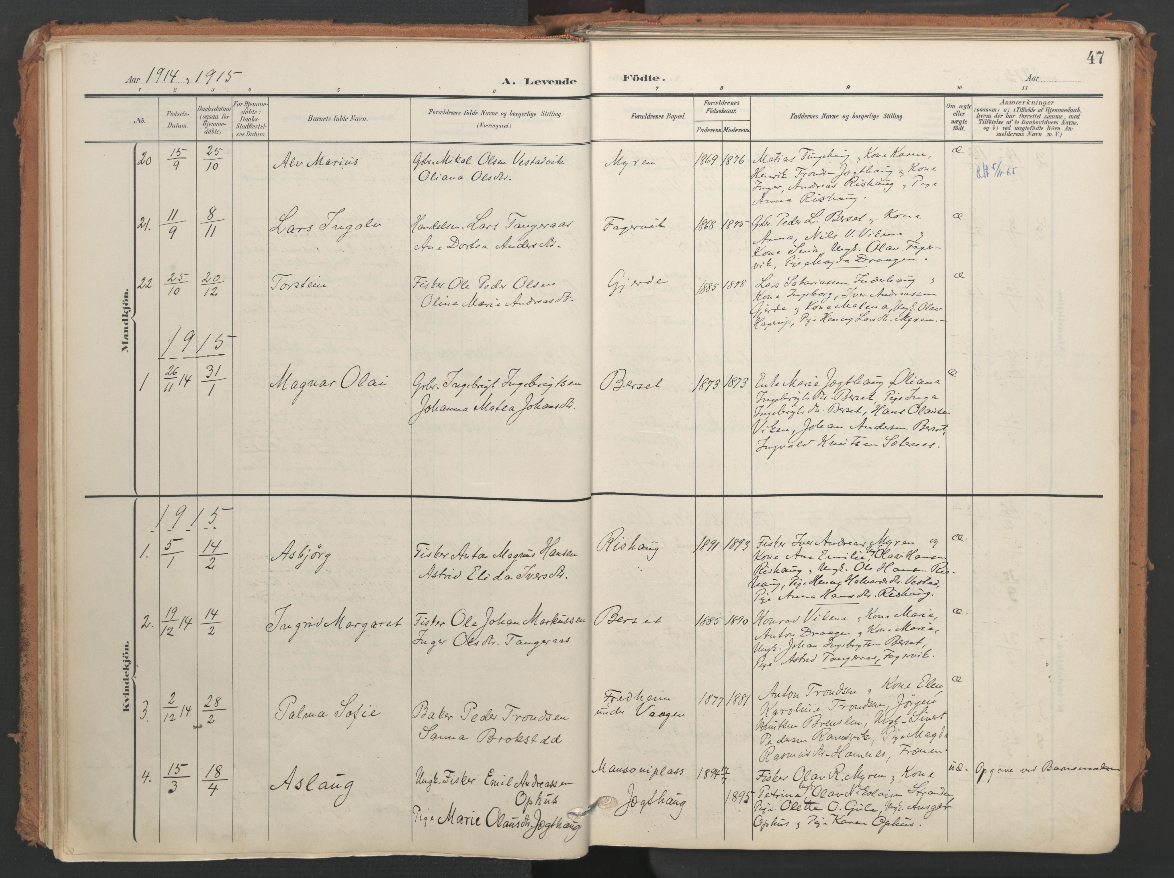 Ministerialprotokoller, klokkerbøker og fødselsregistre - Møre og Romsdal, SAT/A-1454/566/L0771: Parish register (official) no. 566A10, 1904-1929, p. 47