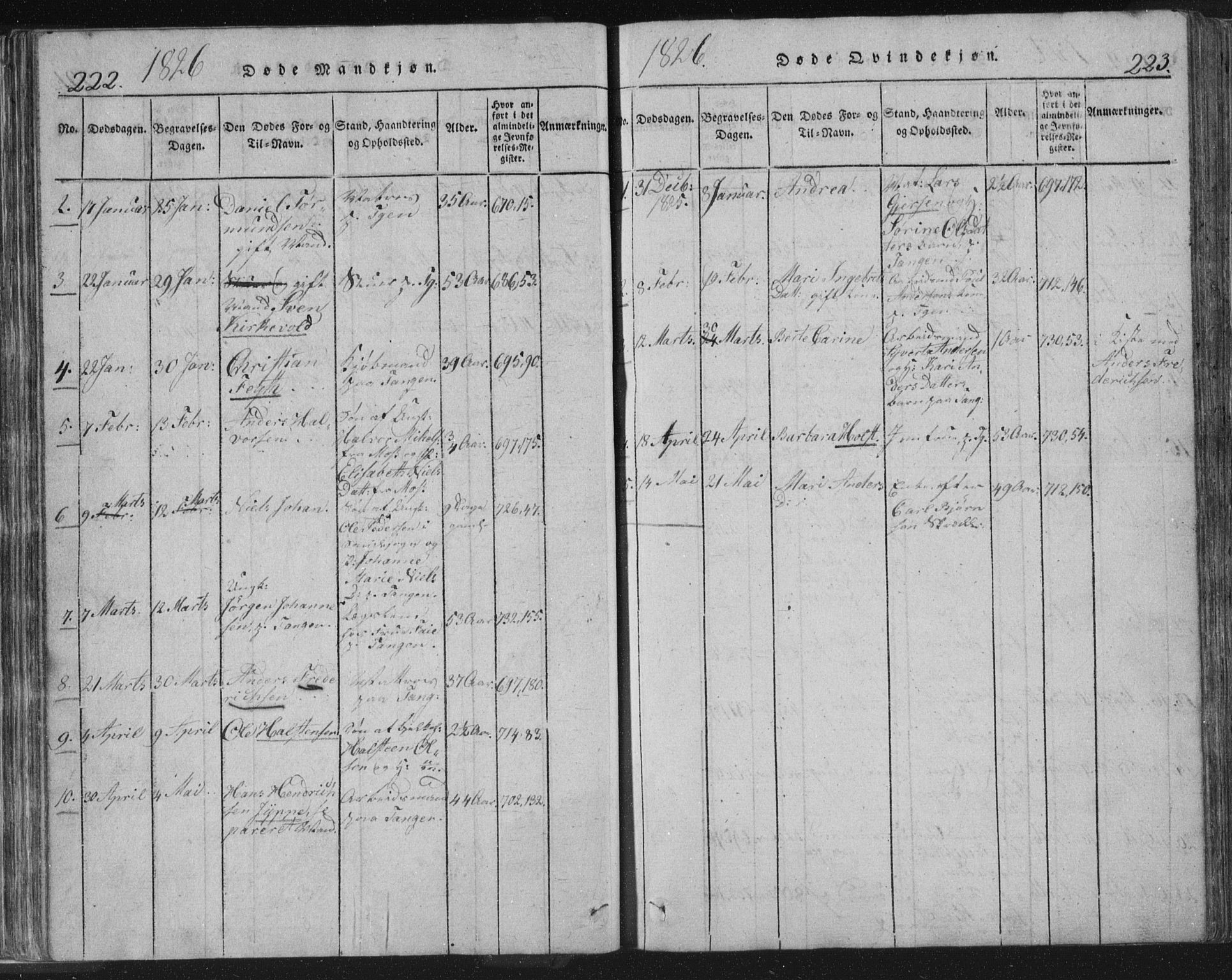 Strømsø kirkebøker, AV/SAKO-A-246/F/Fb/L0004: Parish register (official) no. II 4, 1814-1843, p. 222-223