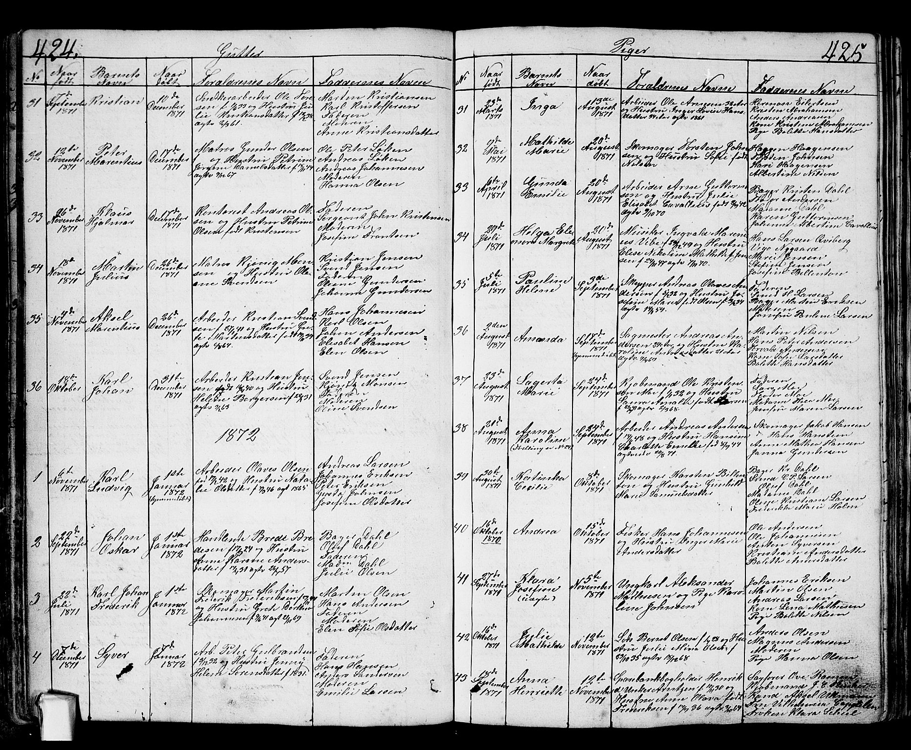 Fredrikstad prestekontor Kirkebøker, SAO/A-11082/G/Ga/L0001: Parish register (copy) no. 1, 1824-1879, p. 424-425