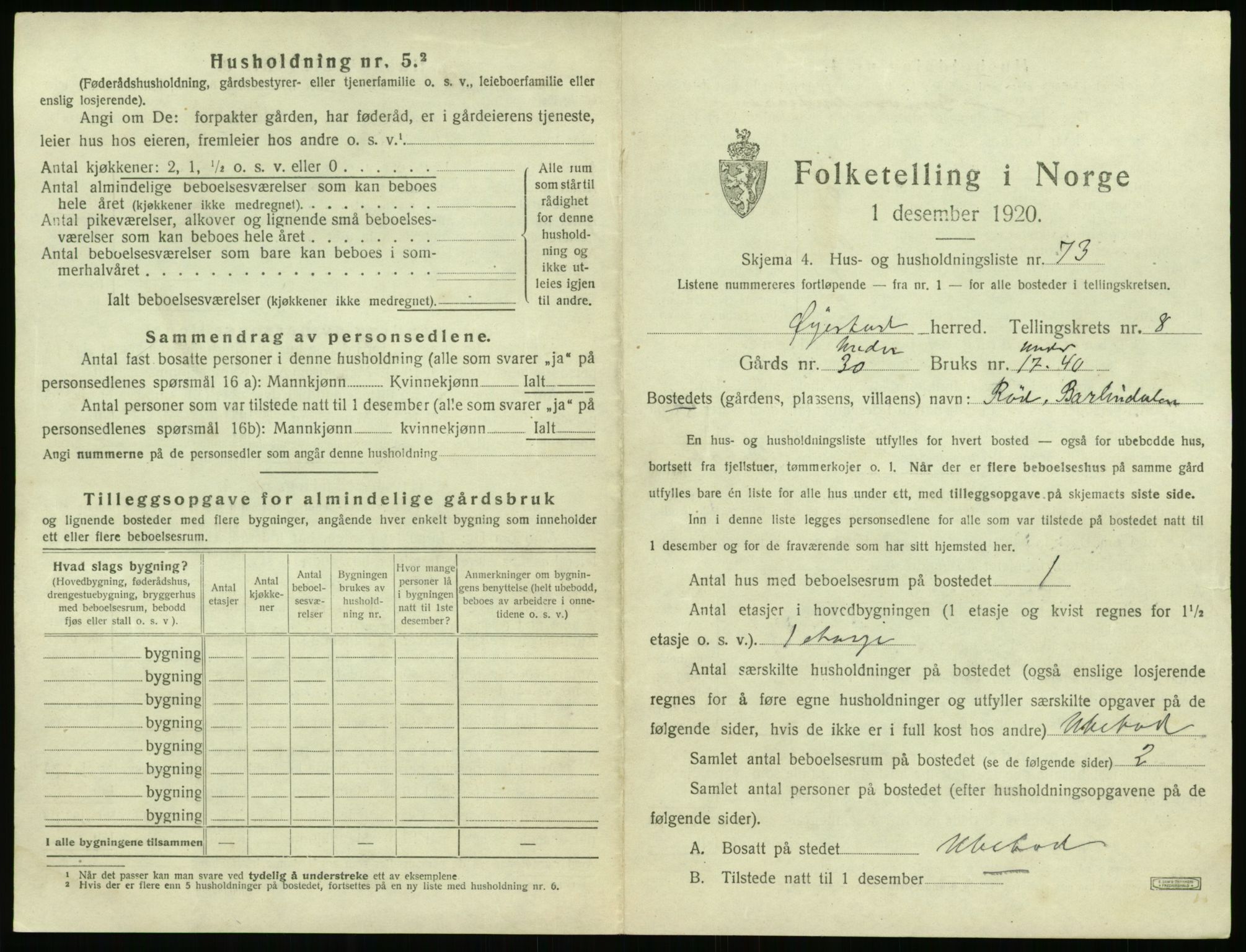 SAK, 1920 census for Øyestad, 1920, p. 880