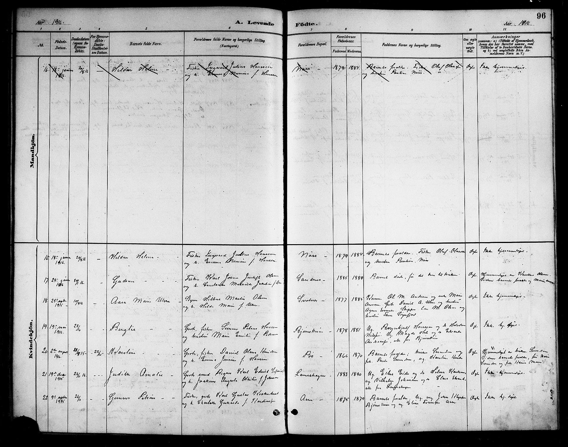 Ministerialprotokoller, klokkerbøker og fødselsregistre - Nordland, AV/SAT-A-1459/898/L1427: Parish register (copy) no. 898C02, 1887-1917, p. 96