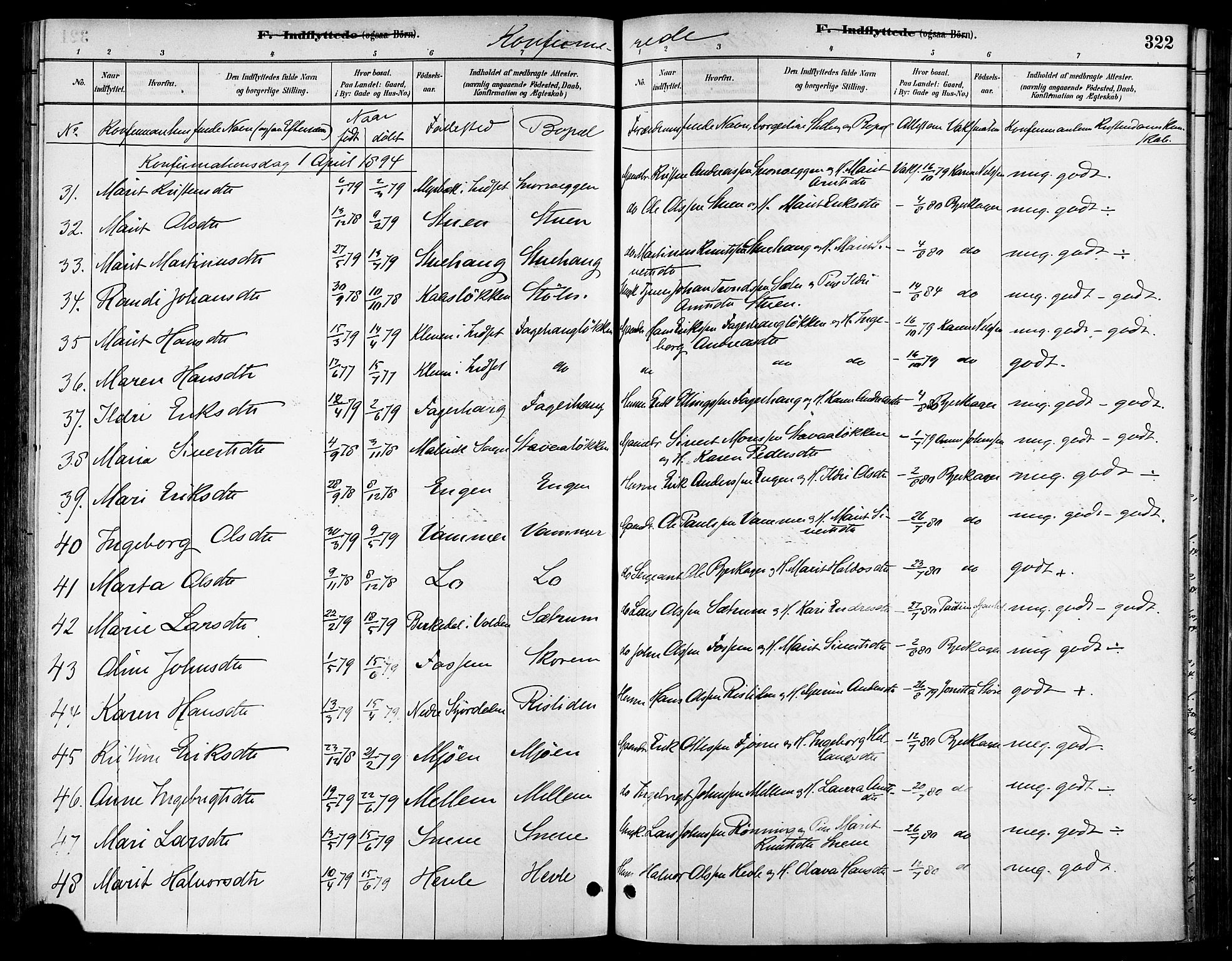 Ministerialprotokoller, klokkerbøker og fødselsregistre - Sør-Trøndelag, AV/SAT-A-1456/678/L0901: Parish register (official) no. 678A10, 1881-1894, p. 322