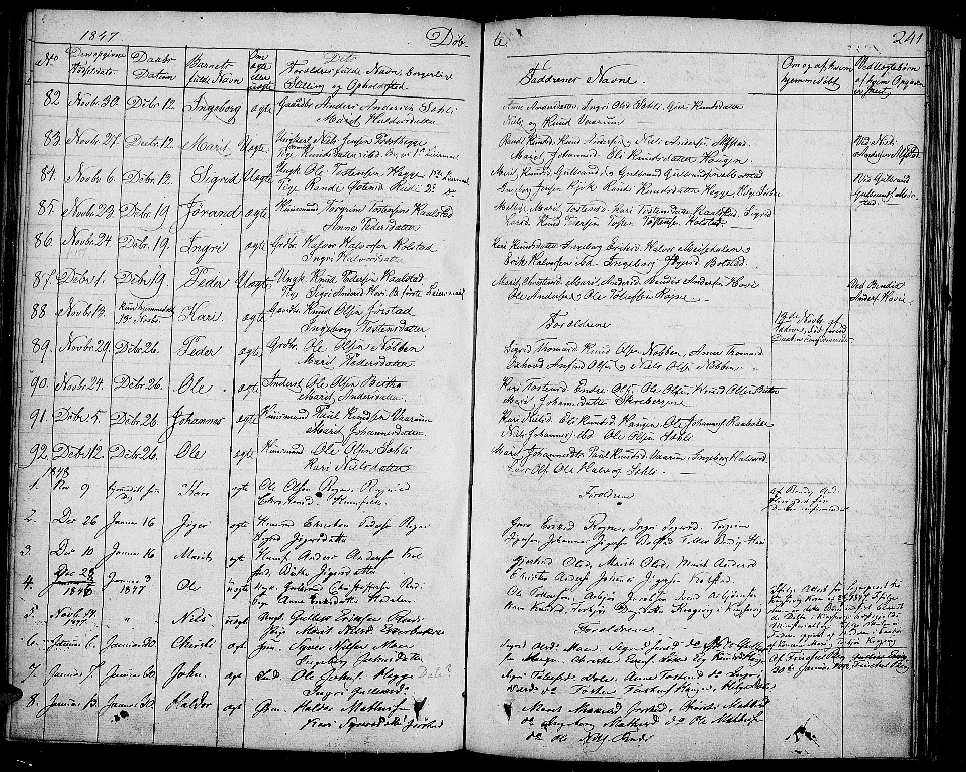 Slidre prestekontor, SAH/PREST-134/H/Ha/Haa/L0004: Parish register (official) no. 4, 1831-1848, p. 241