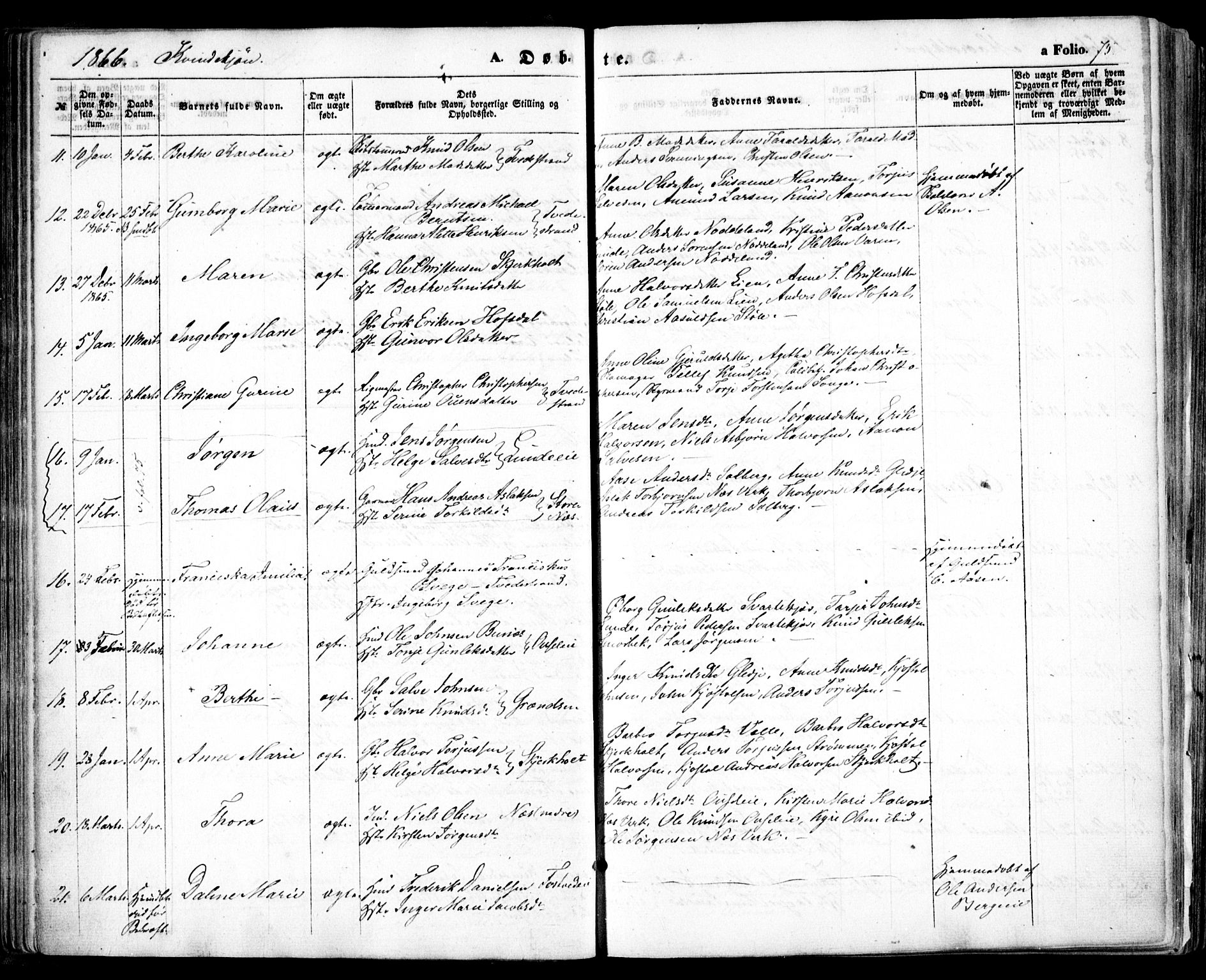 Holt sokneprestkontor, AV/SAK-1111-0021/F/Fa/L0009: Parish register (official) no. A 9, 1861-1871, p. 75