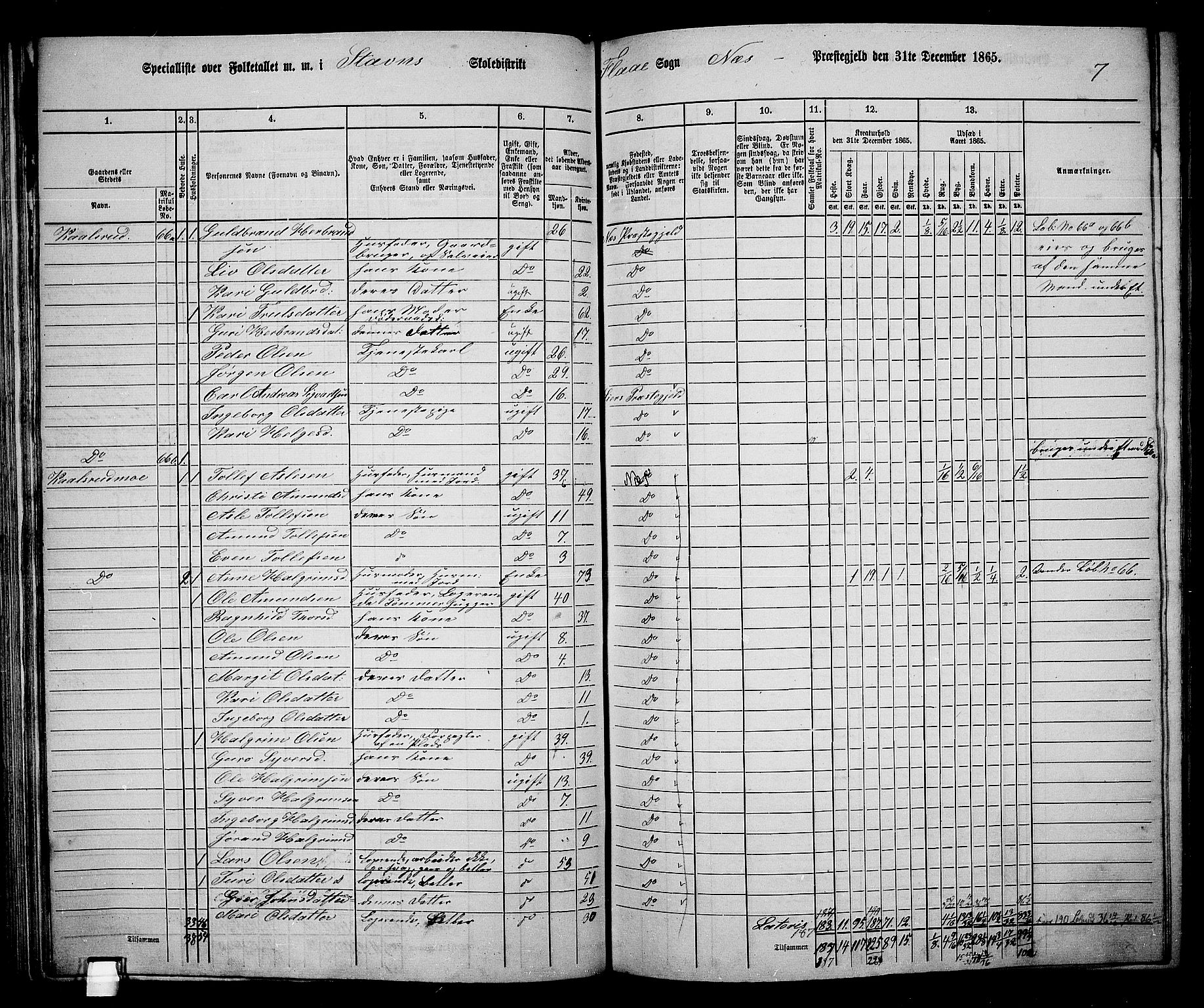 RA, 1865 census for Nes, 1865, p. 85