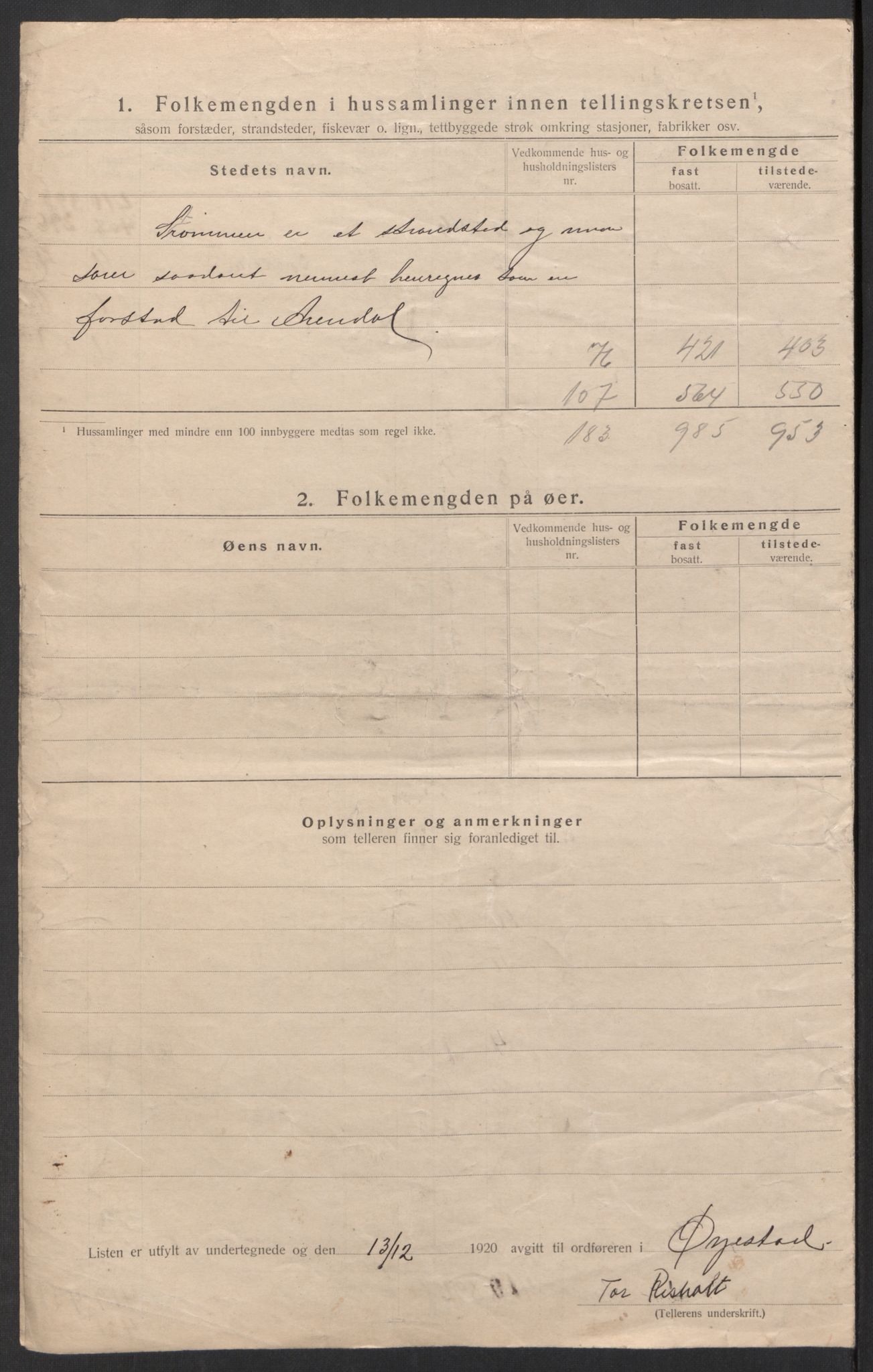 SAK, 1920 census for Øyestad, 1920, p. 50