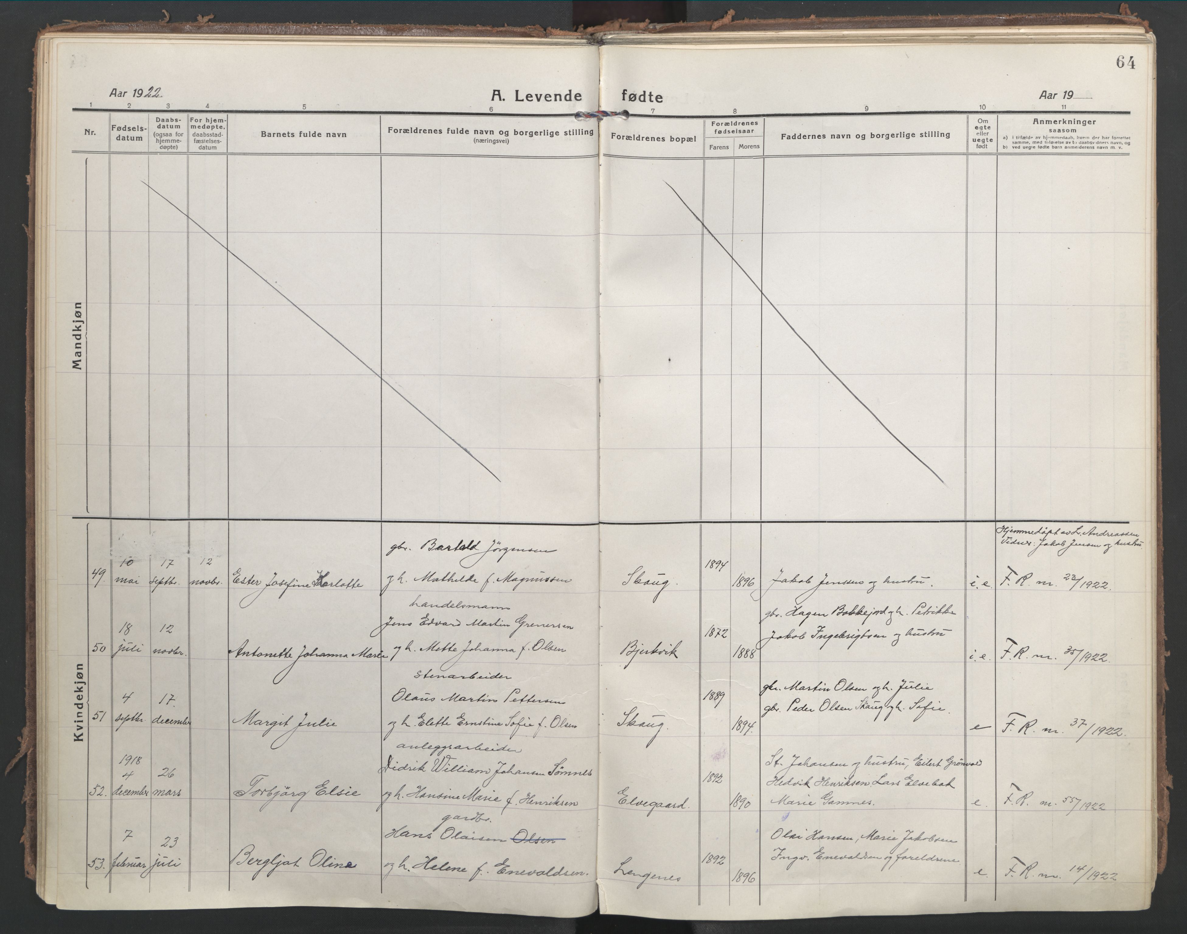 Ministerialprotokoller, klokkerbøker og fødselsregistre - Nordland, AV/SAT-A-1459/866/L0945: Parish register (official) no. 866A08, 1917-1935, p. 64