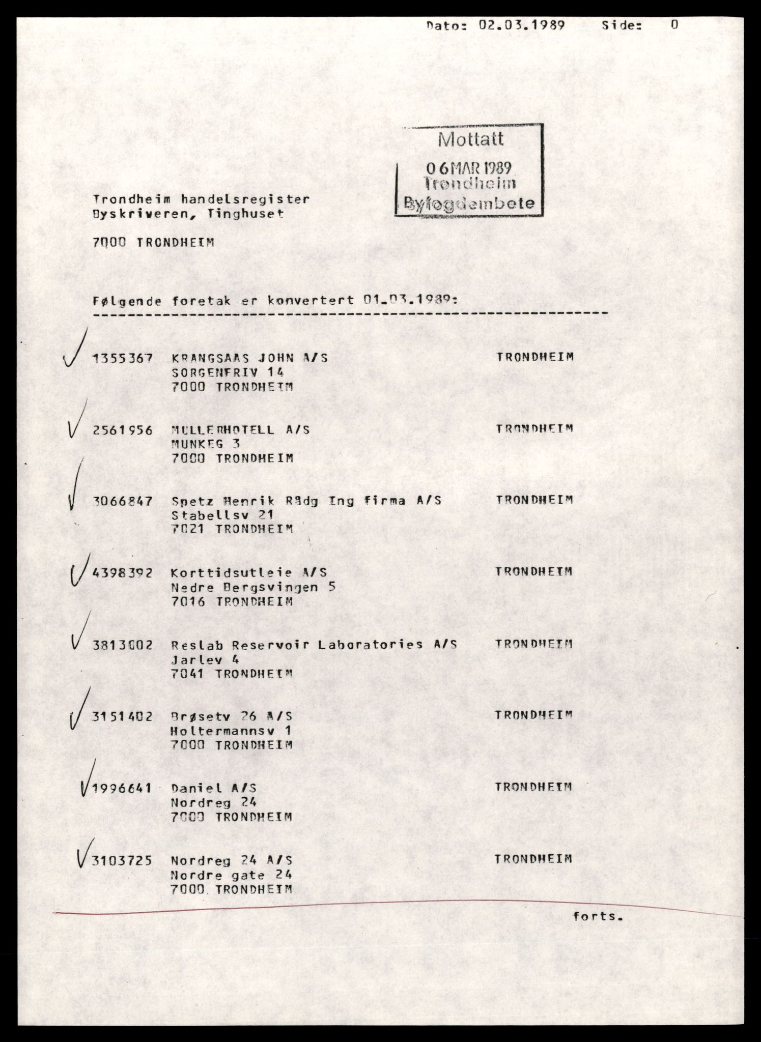 Trondheim byfogd, AV/SAT-A-0003/2/J/Jd/Jdd/L0039: Aksjeselskap, Nor-Nor, 1944-1990, p. 1