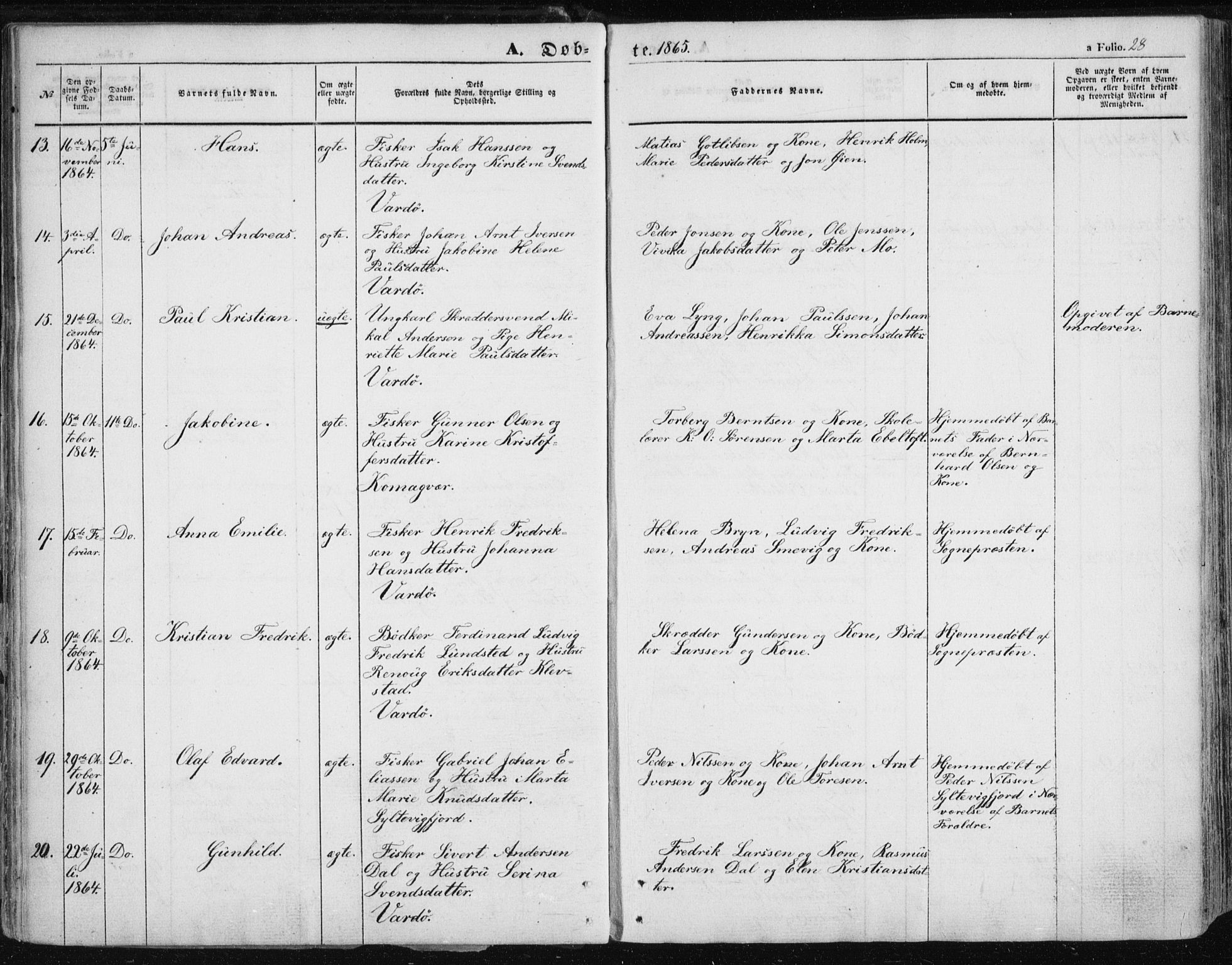 Vardø sokneprestkontor, SATØ/S-1332/H/Ha/L0004kirke: Parish register (official) no. 4, 1862-1871, p. 28