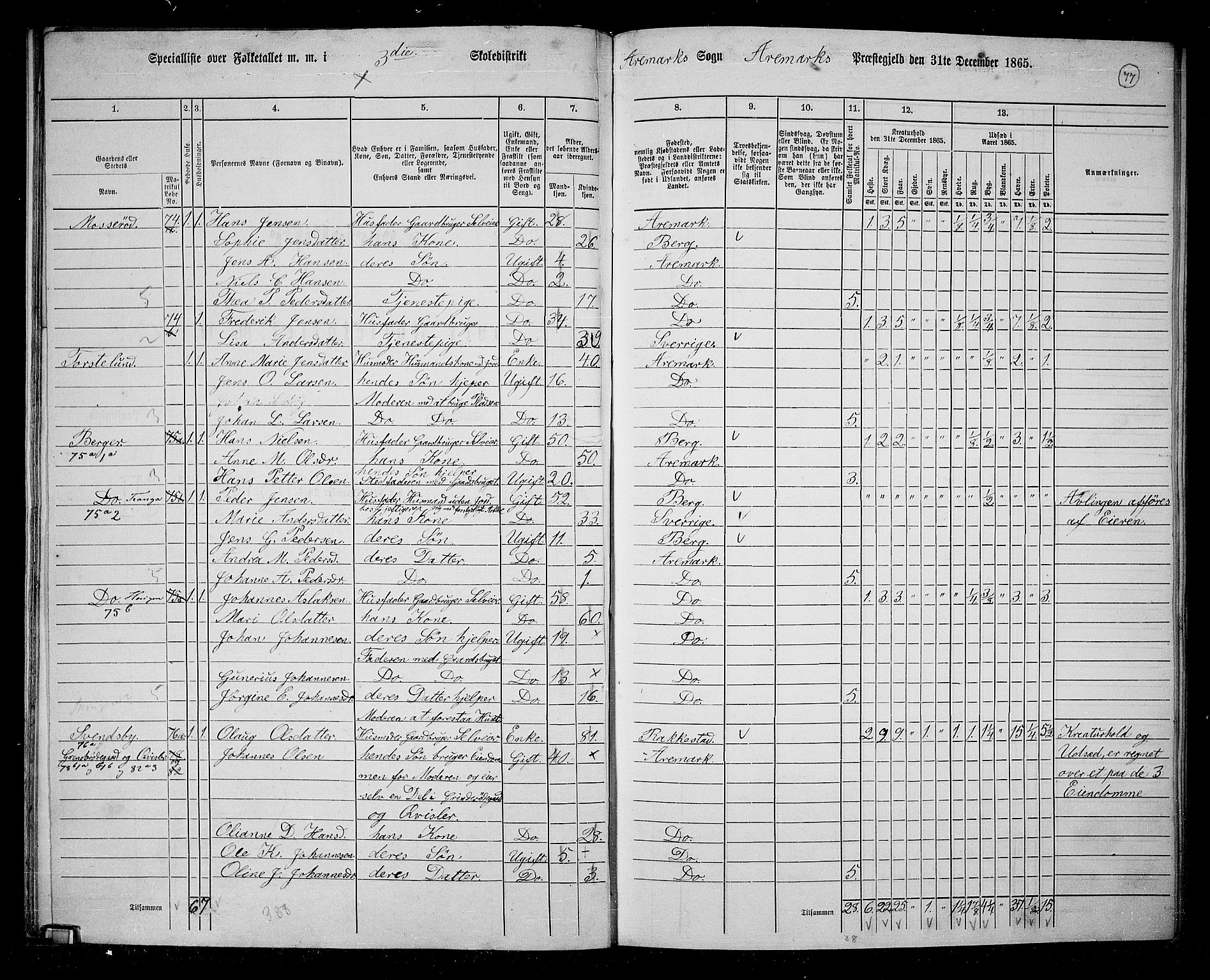 RA, 1865 census for Aremark, 1865, p. 72