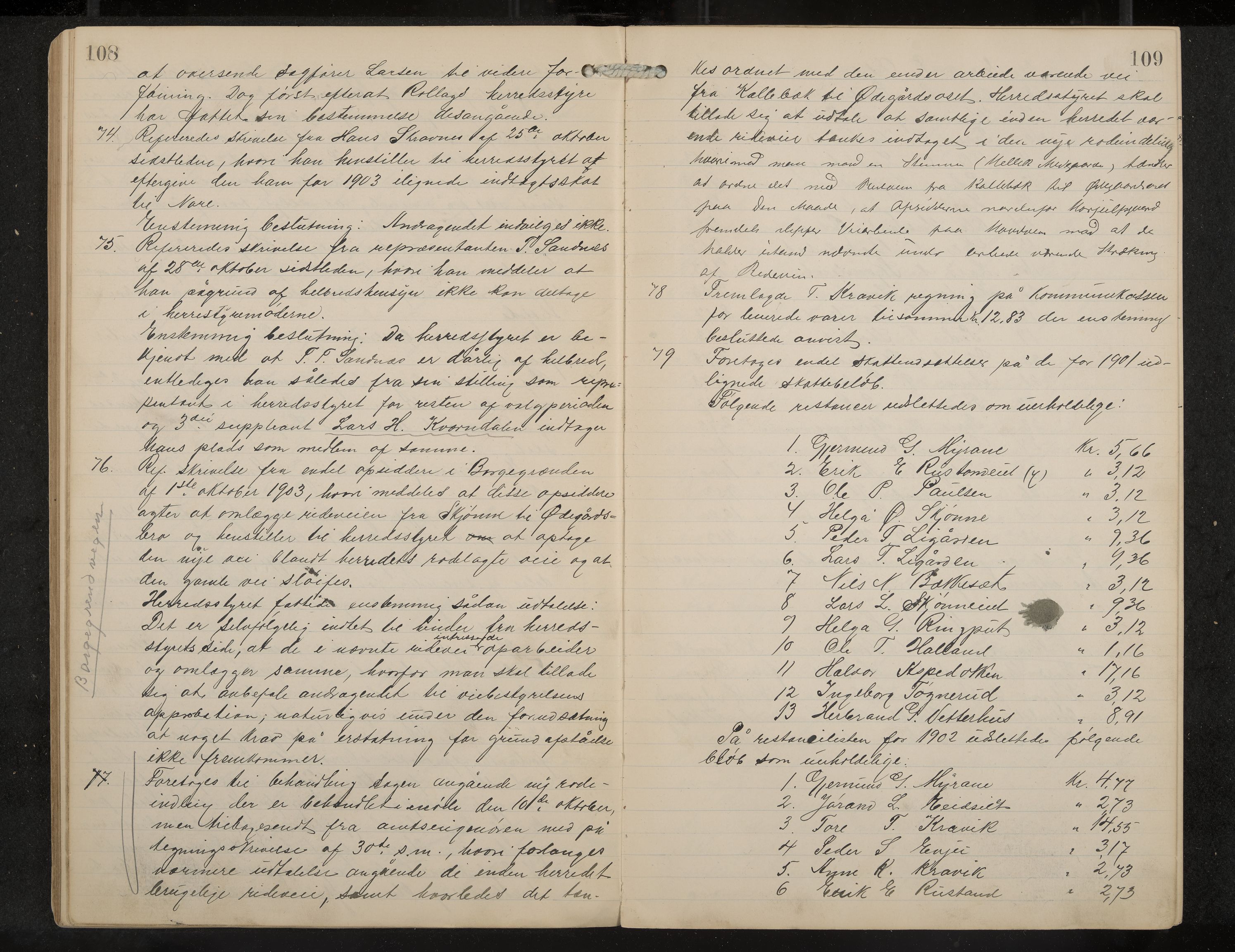 Nore formannskap og sentraladministrasjon, IKAK/0633021-2/A/Aa/L0001: Møtebok, 1901-1911, p. 108-109