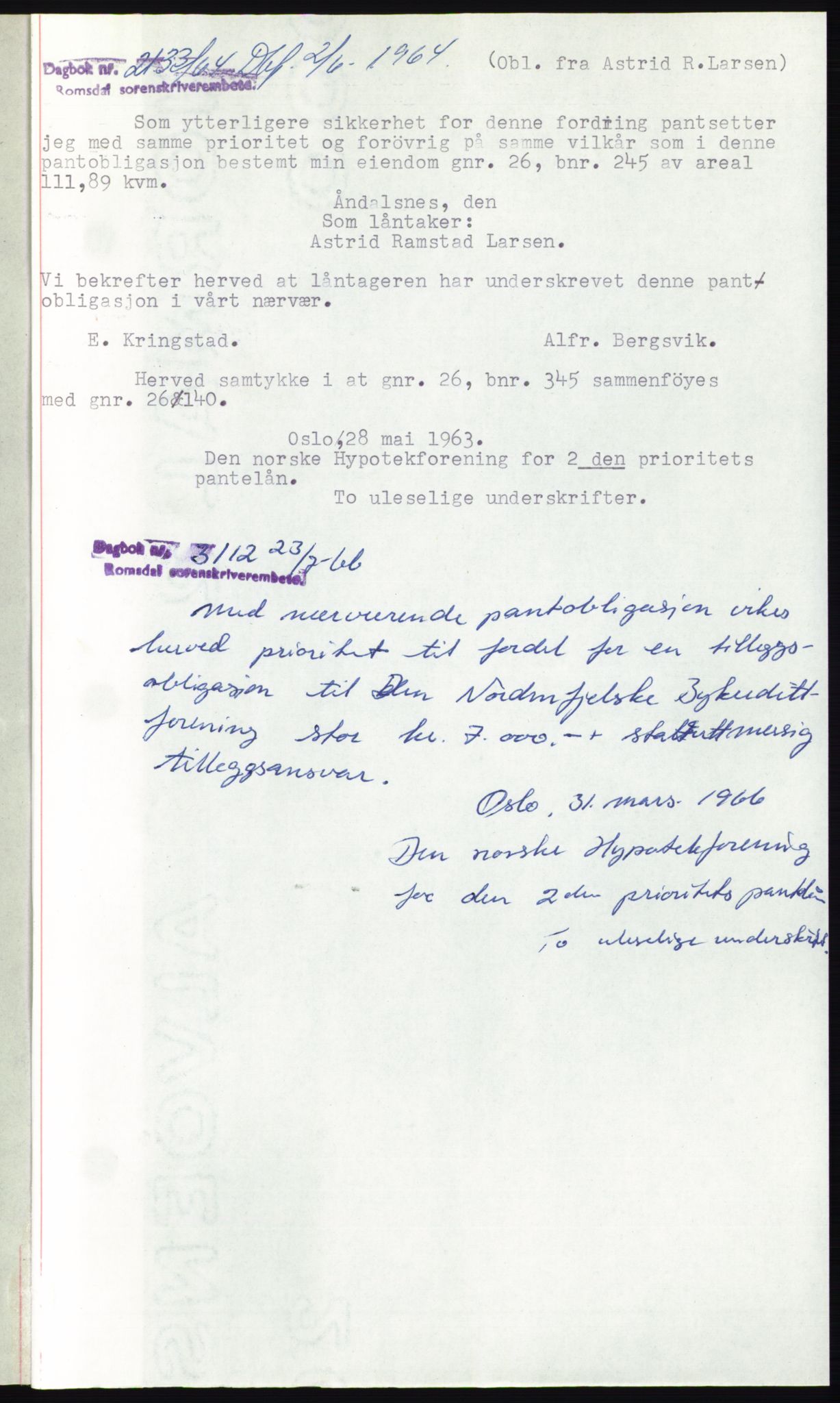 Romsdal sorenskriveri, AV/SAT-A-4149/1/2/2C: Mortgage book no. B3, 1946-1948, Diary no: : 2123/1964