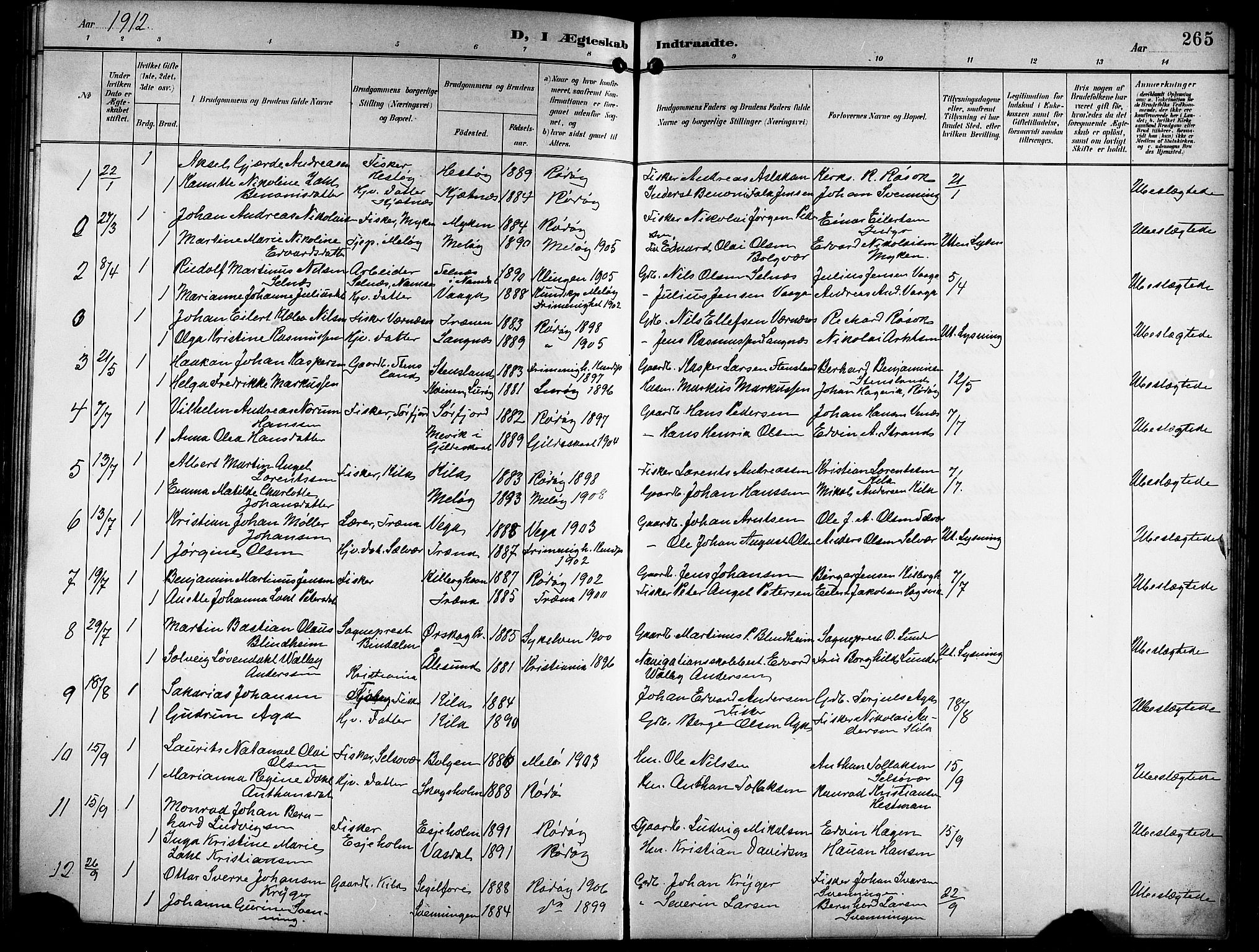 Ministerialprotokoller, klokkerbøker og fødselsregistre - Nordland, SAT/A-1459/841/L0621: Parish register (copy) no. 841C05, 1897-1923, p. 265