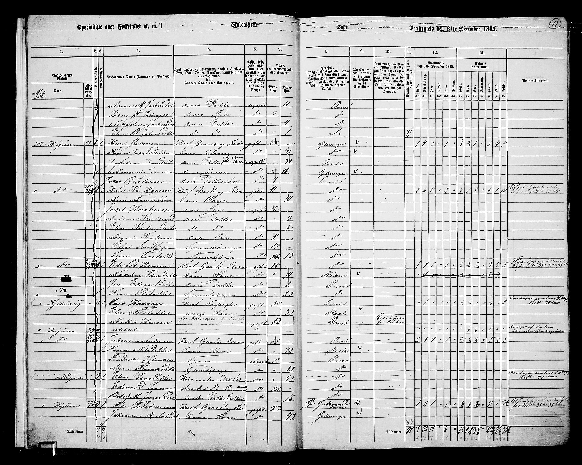 RA, 1865 census for Onsøy, 1865, p. 14