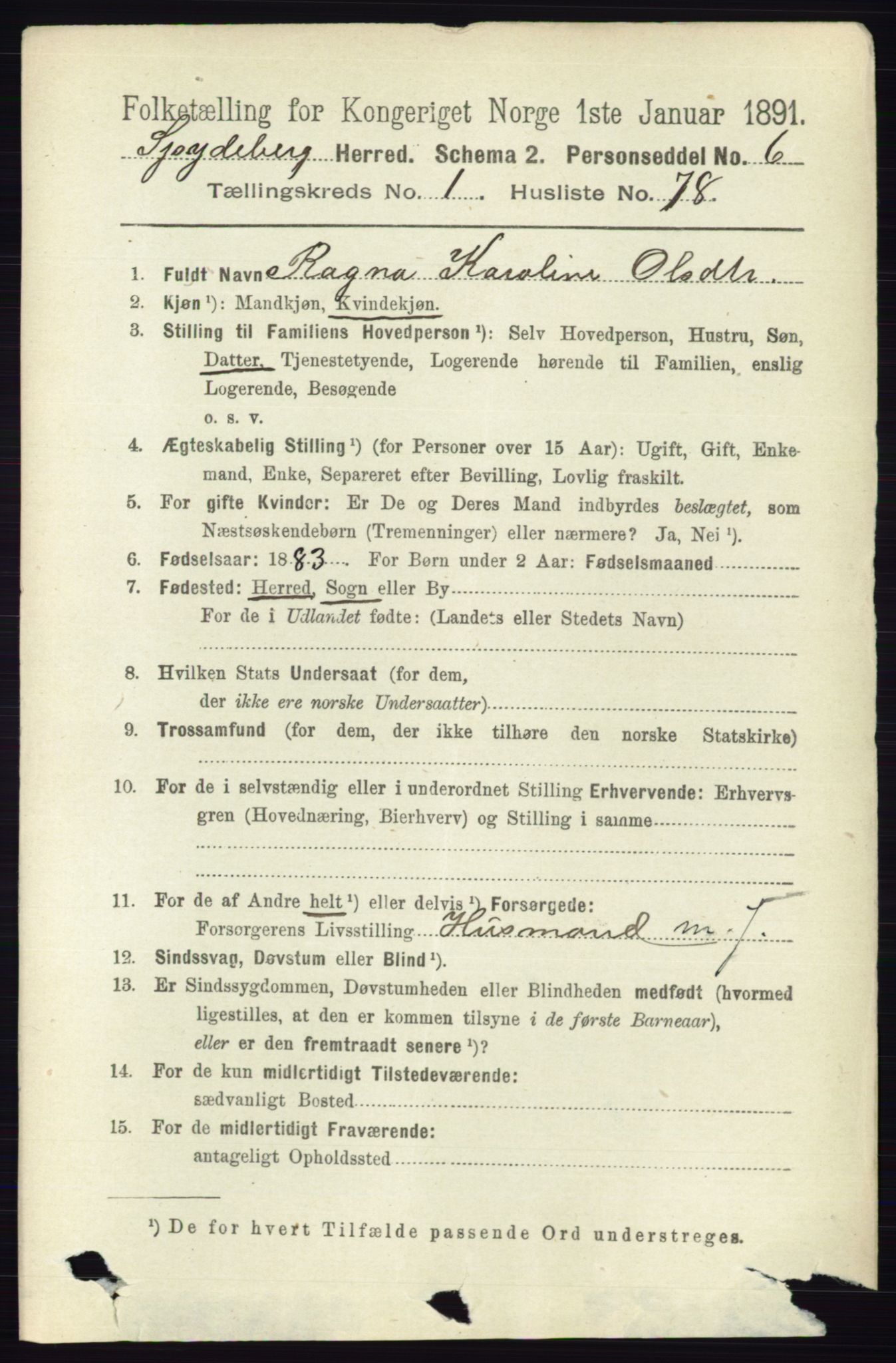 RA, 1891 census for 0123 Spydeberg, 1891, p. 603