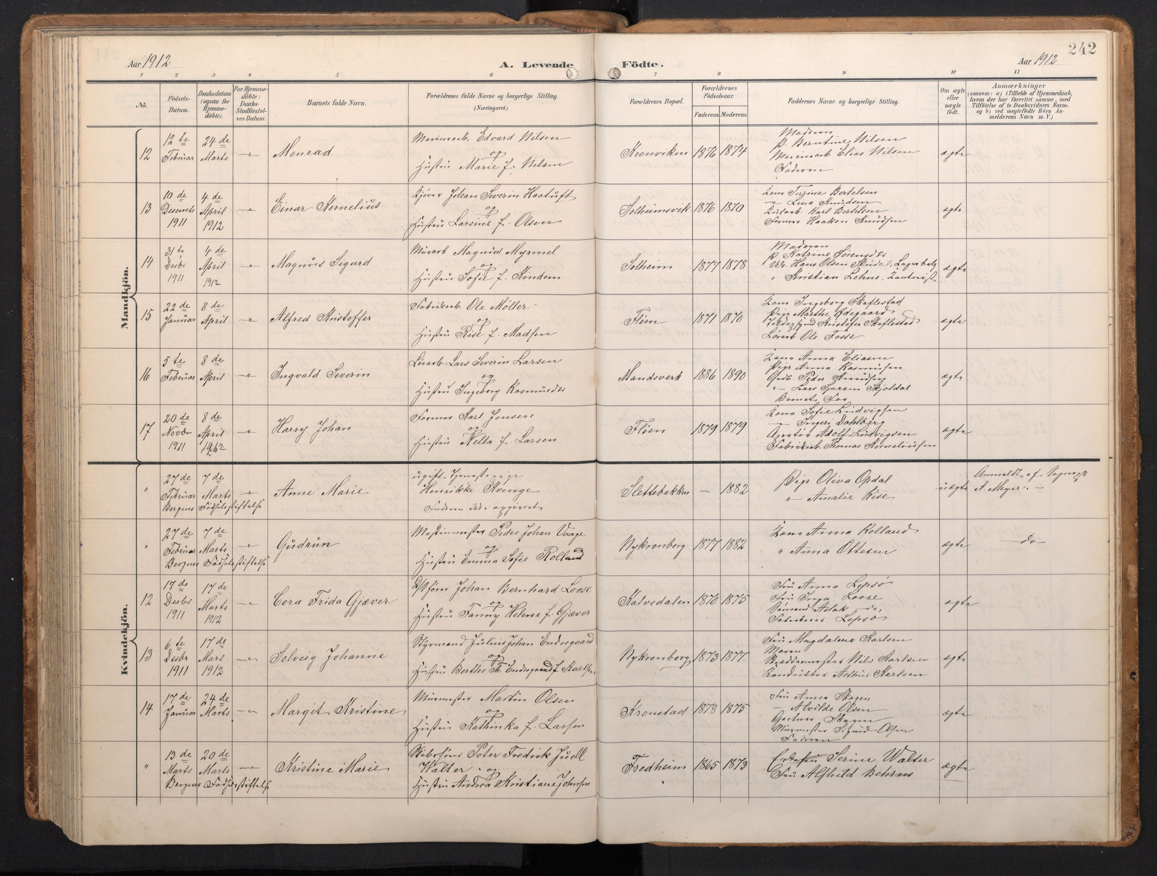 Årstad Sokneprestembete, AV/SAB-A-79301/H/Hab/L0002: Parish register (copy) no. A 2, 1896-1912, p. 241b-242a