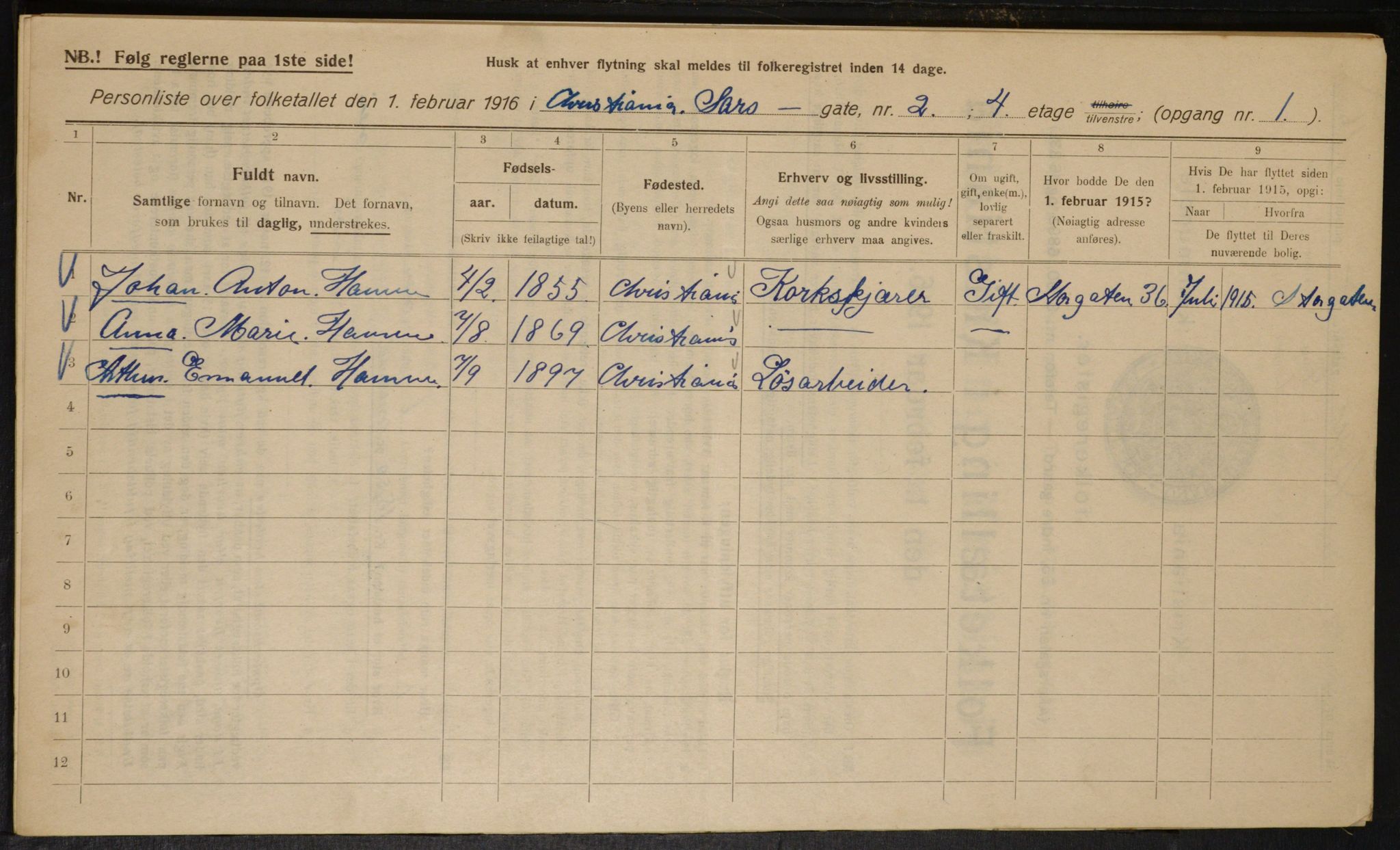 OBA, Municipal Census 1916 for Kristiania, 1916, p. 91414