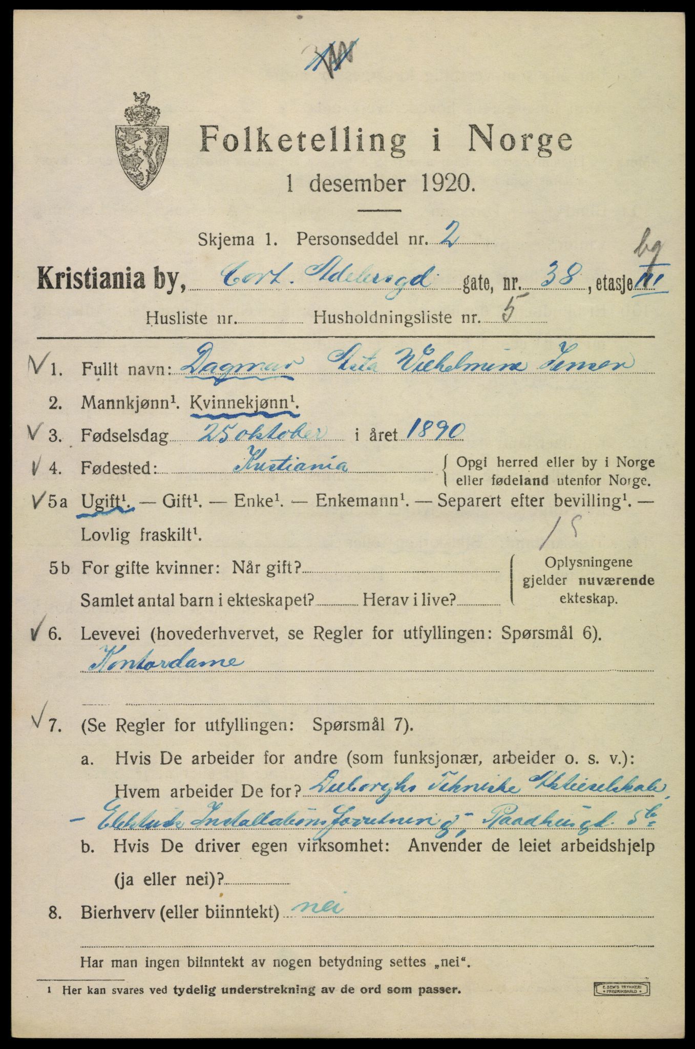 SAO, 1920 census for Kristiania, 1920, p. 191905