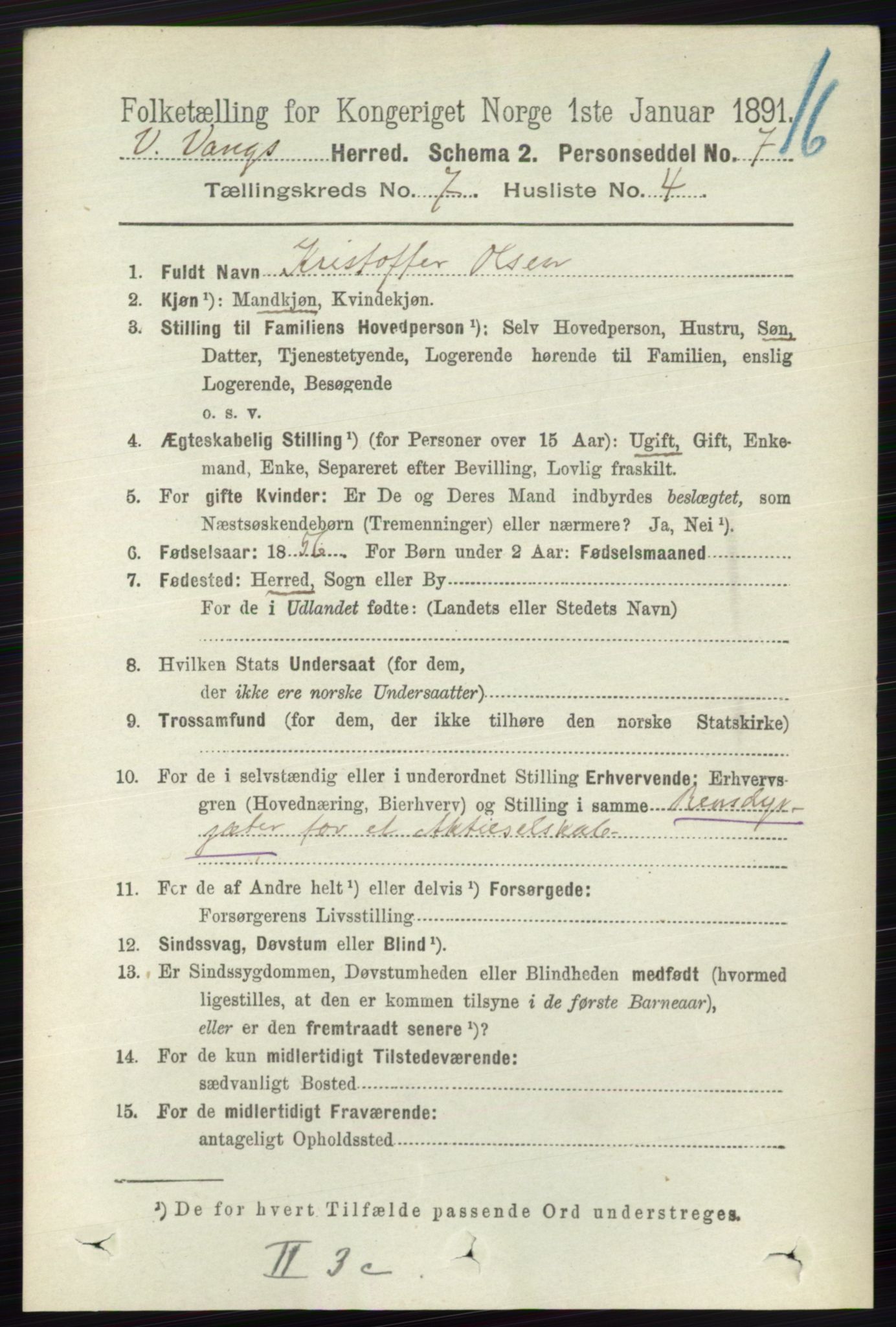 RA, 1891 census for 0545 Vang, 1891, p. 1445