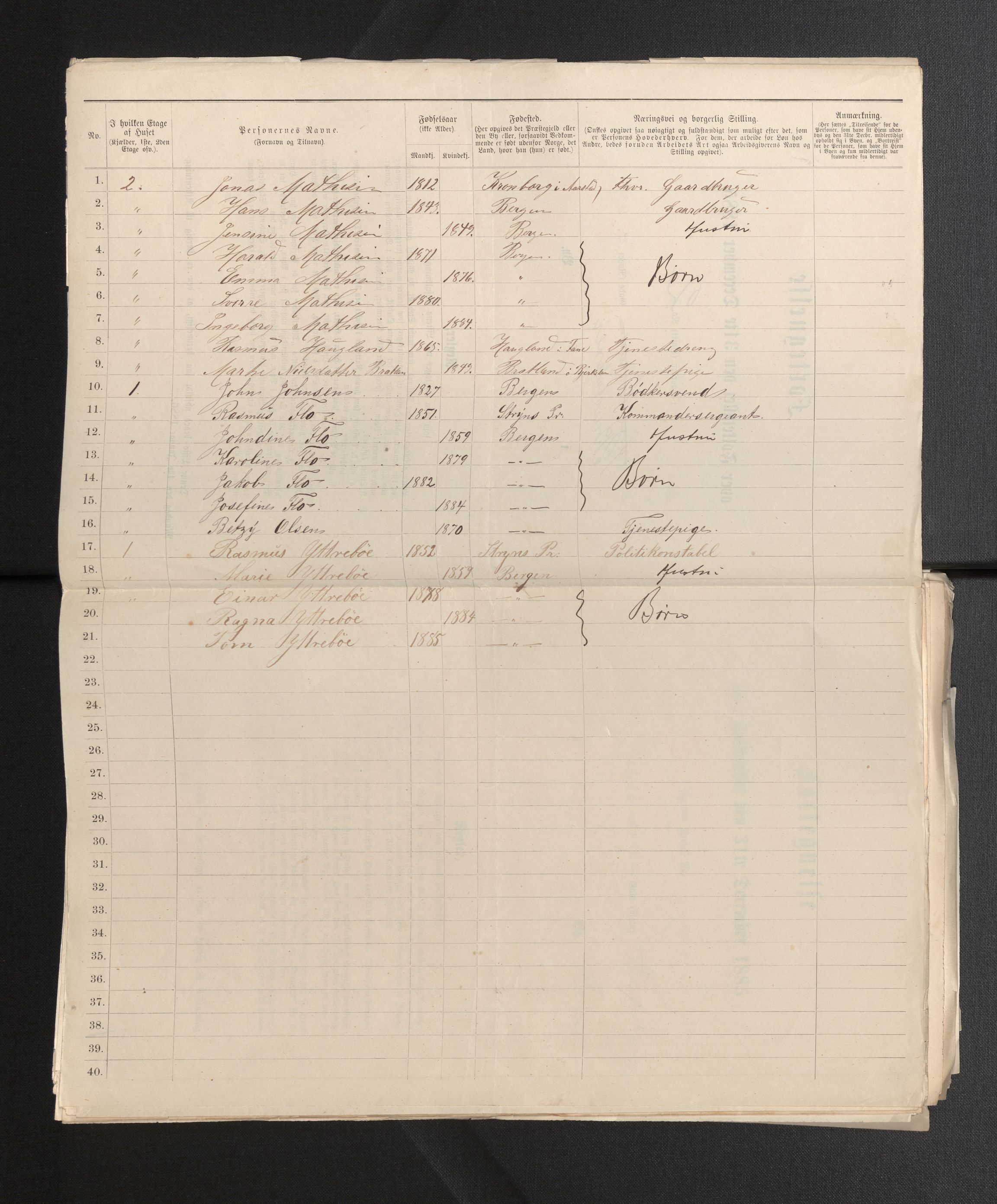 SAB, 1885 census for 1301 Bergen, 1885, p. 667