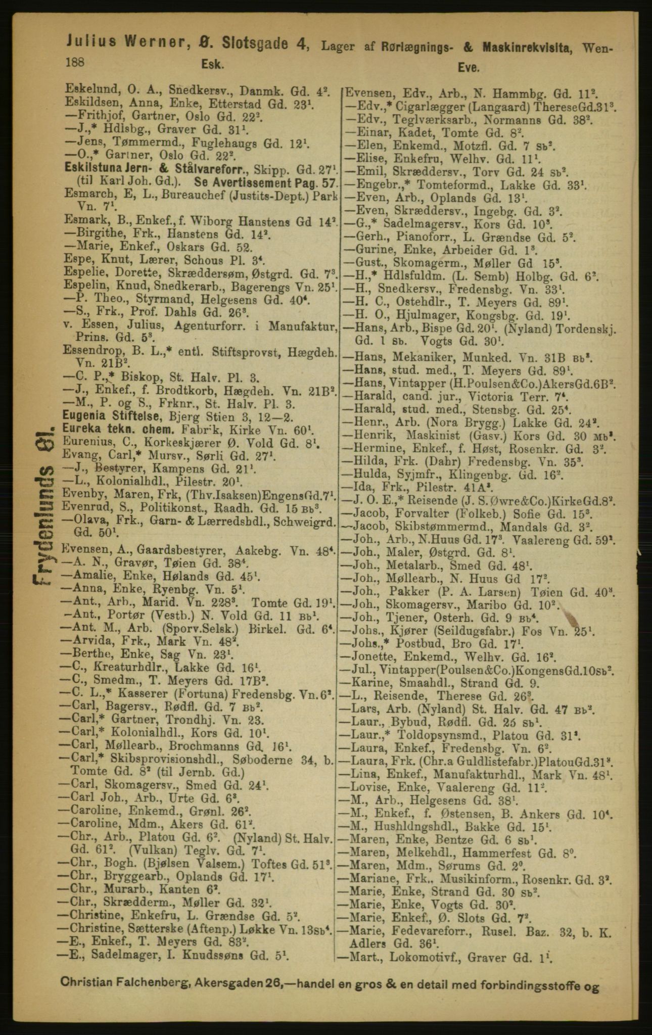 Kristiania/Oslo adressebok, PUBL/-, 1891, p. 188