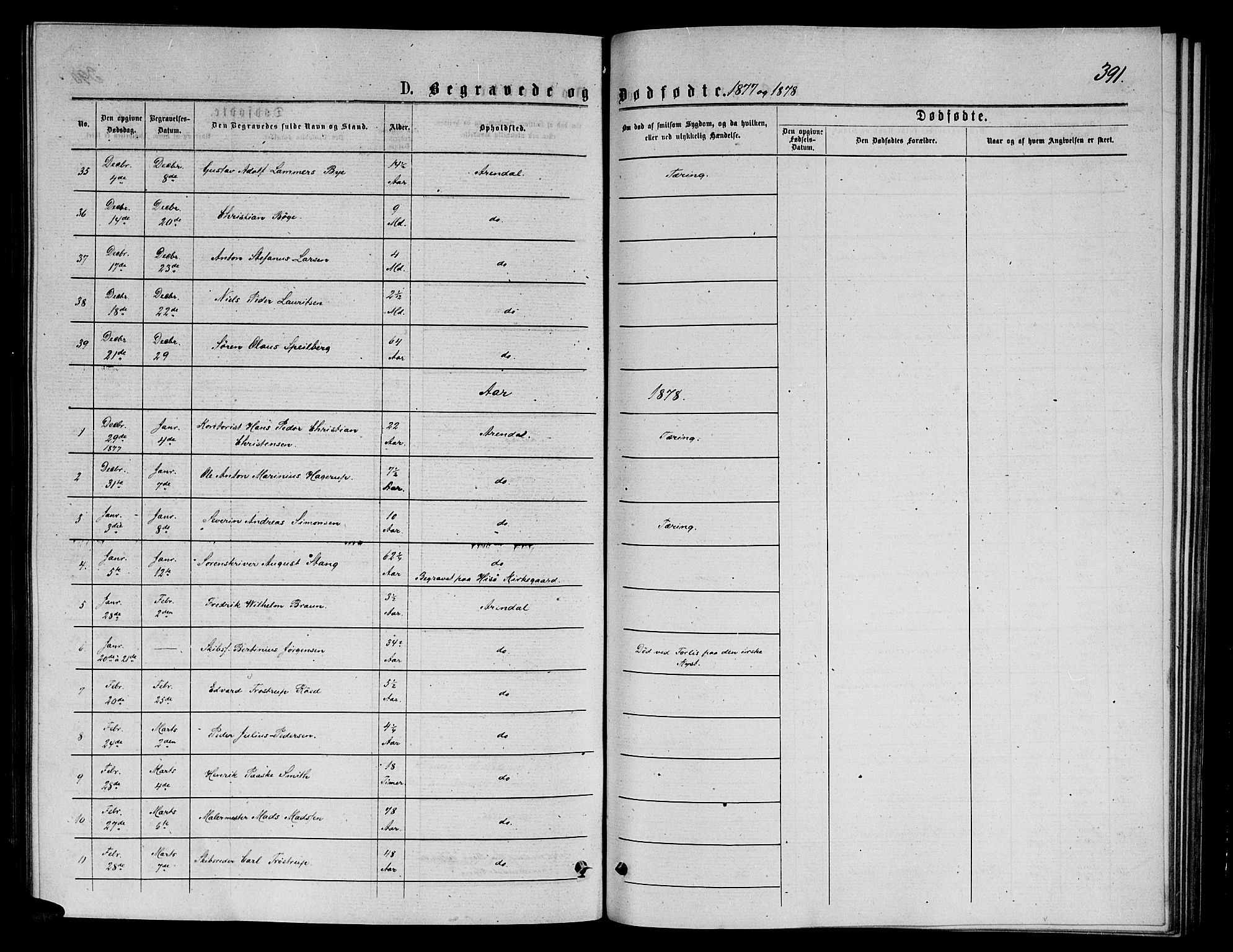 Arendal sokneprestkontor, Trefoldighet, AV/SAK-1111-0040/F/Fb/L0005: Parish register (copy) no. B 5, 1874-1888, p. 391