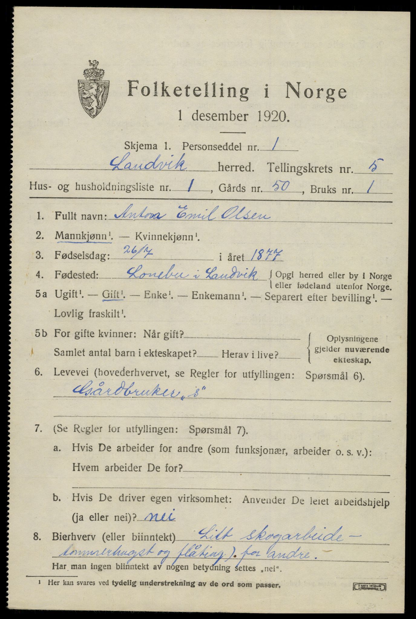 SAK, 1920 census for Landvik, 1920, p. 4008