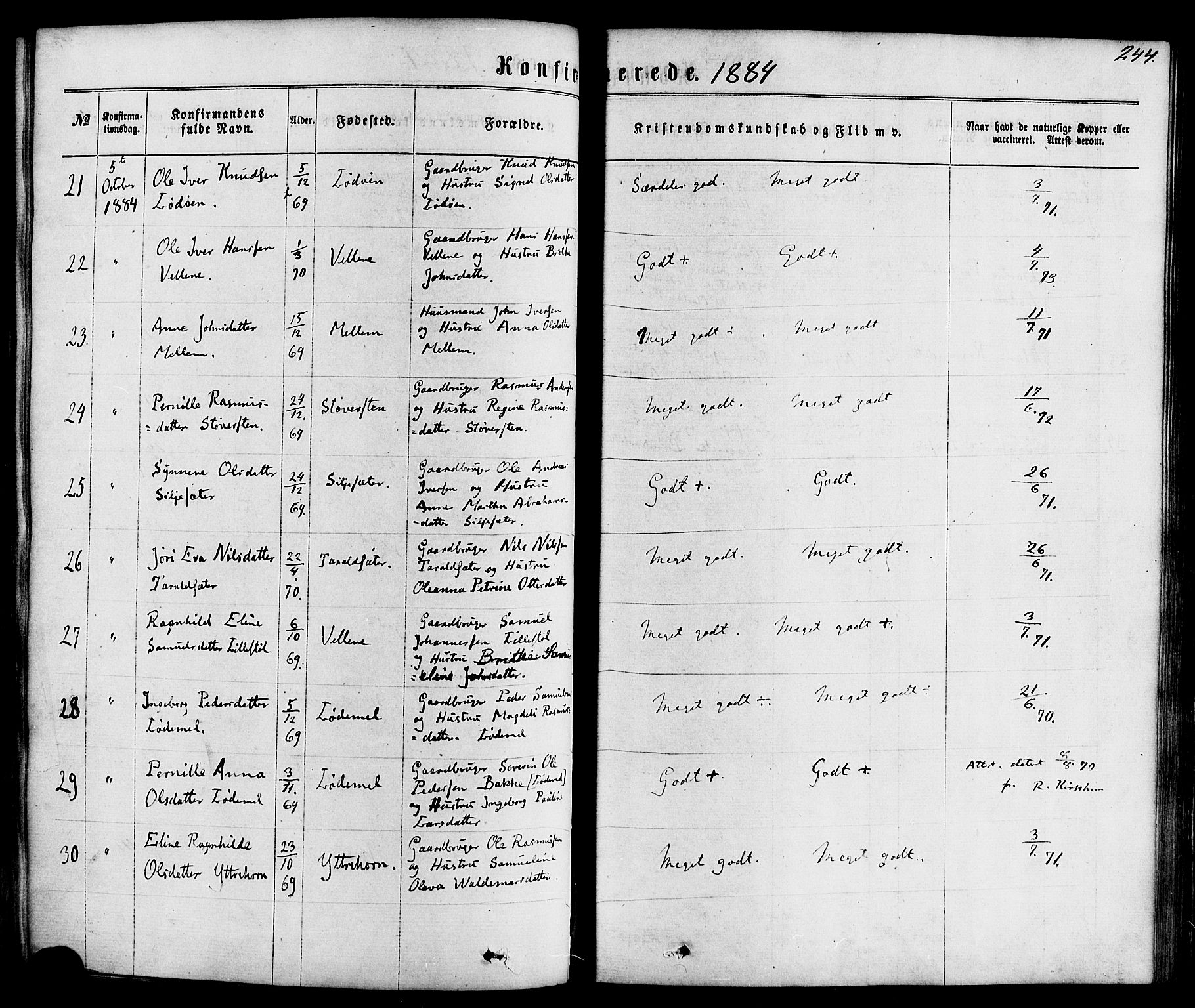 Hornindal sokneprestembete, AV/SAB-A-82401/H/Haa/Haaa/L0002: Parish register (official) no. A 2, 1867-1884, p. 244