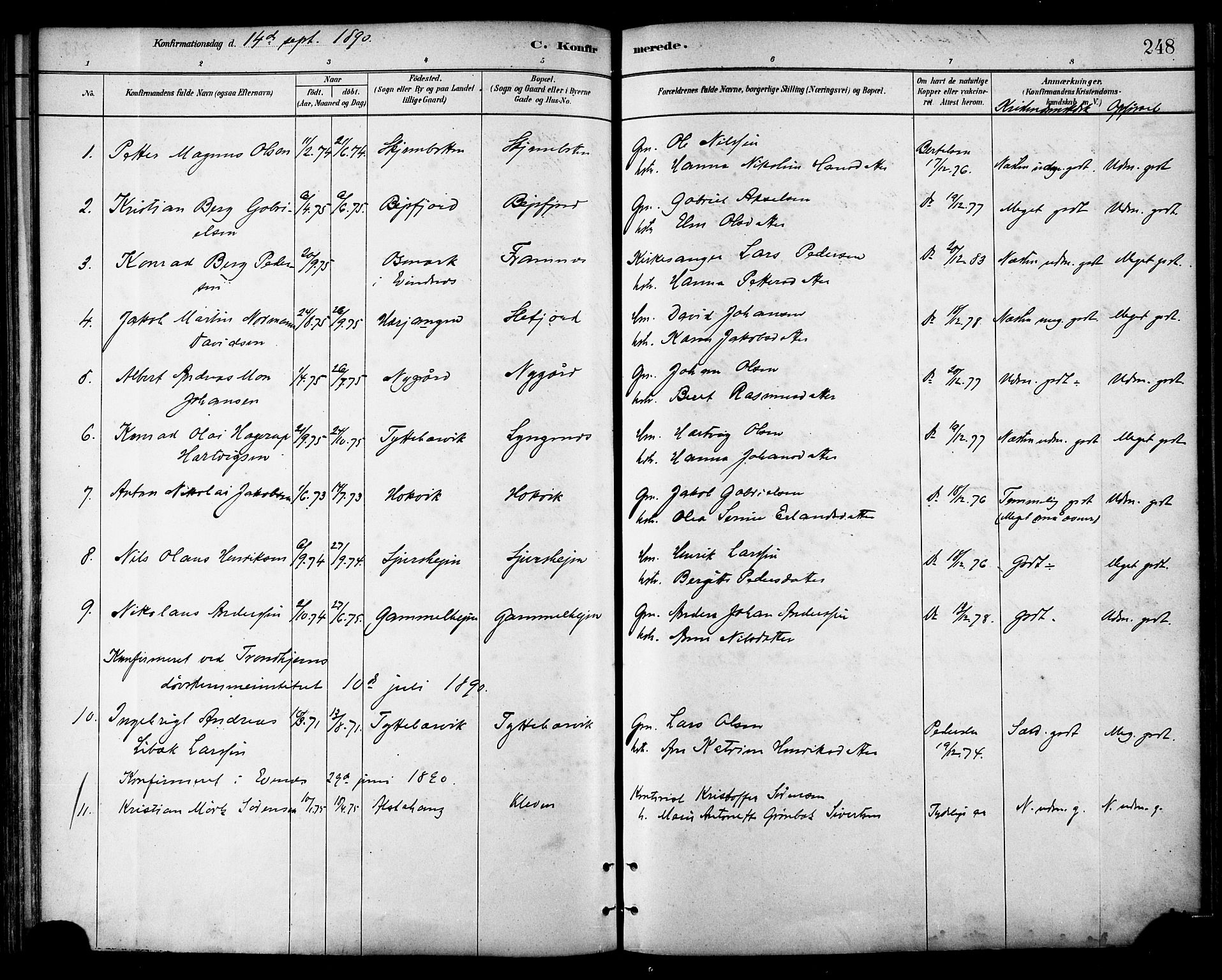 Ministerialprotokoller, klokkerbøker og fødselsregistre - Nordland, SAT/A-1459/866/L0938: Parish register (official) no. 866A01, 1879-1893, p. 248
