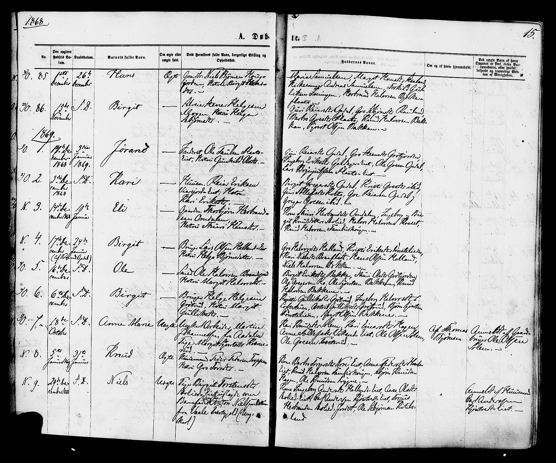 Nore kirkebøker, SAKO/A-238/F/Fa/L0004: Parish register (official) no. I 4, 1867-1877, p. 15