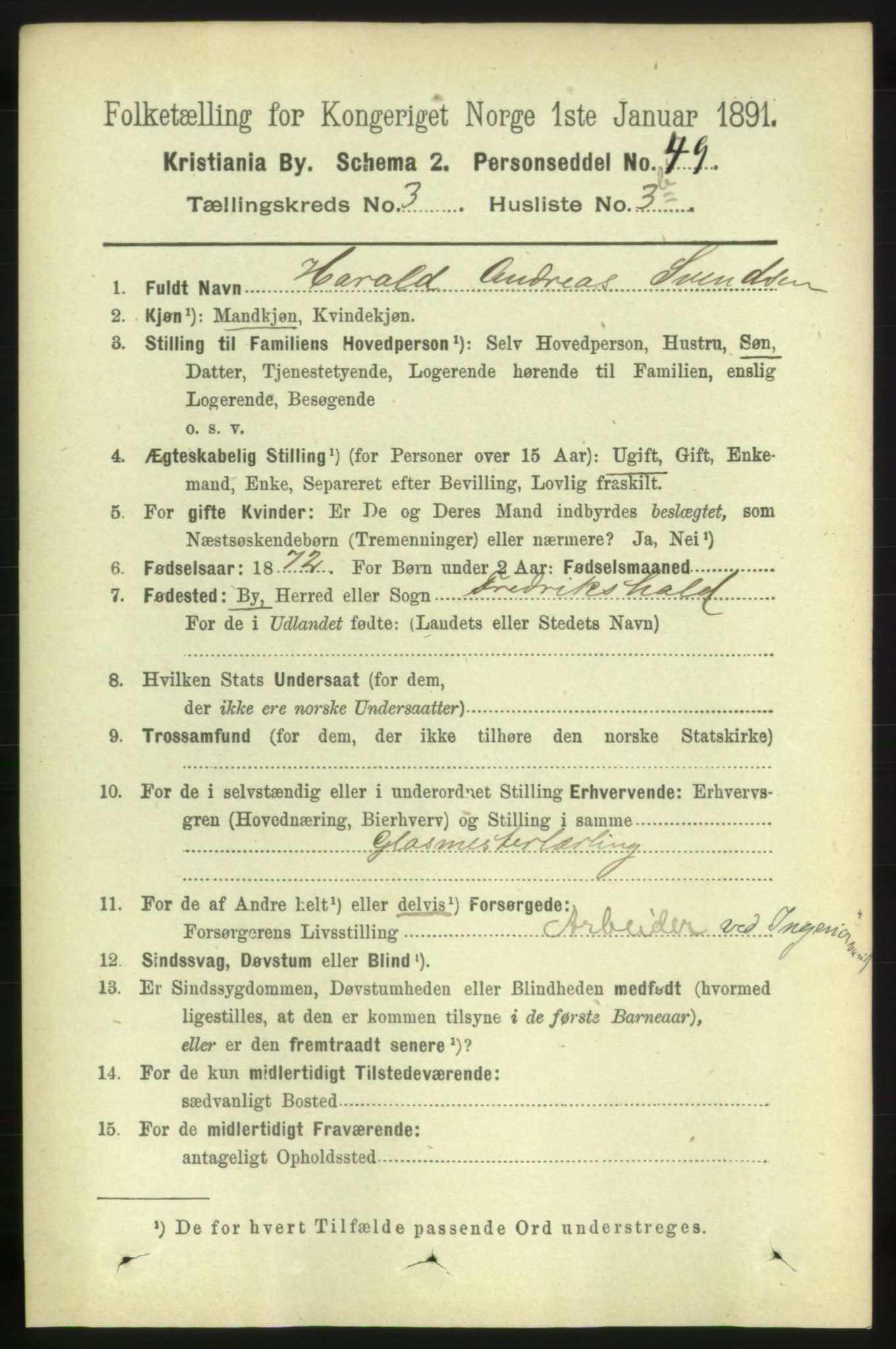 RA, 1891 census for 0301 Kristiania, 1891, p. 1305