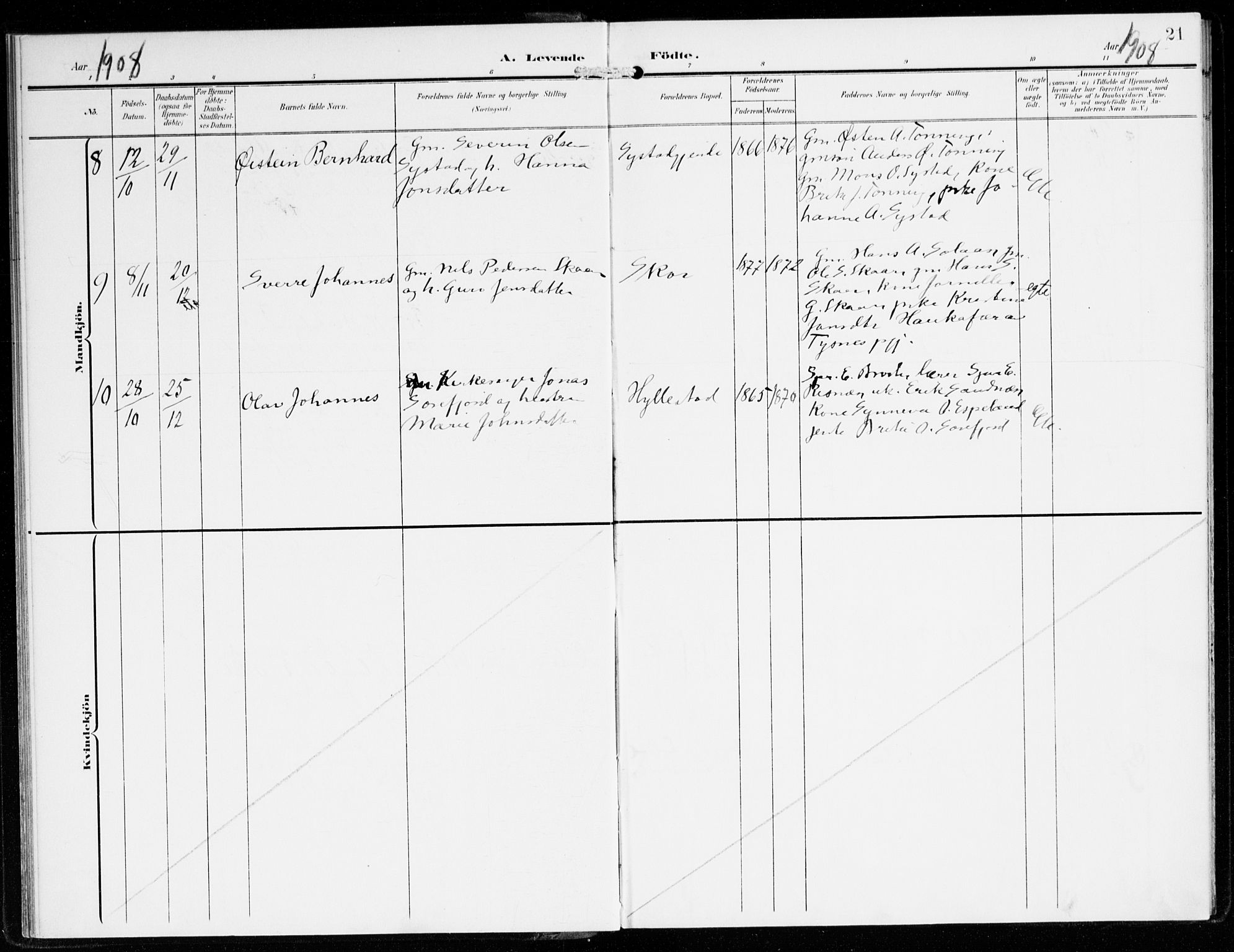 Hyllestad sokneprestembete, AV/SAB-A-80401: Parish register (official) no. B 2, 1903-1917, p. 21