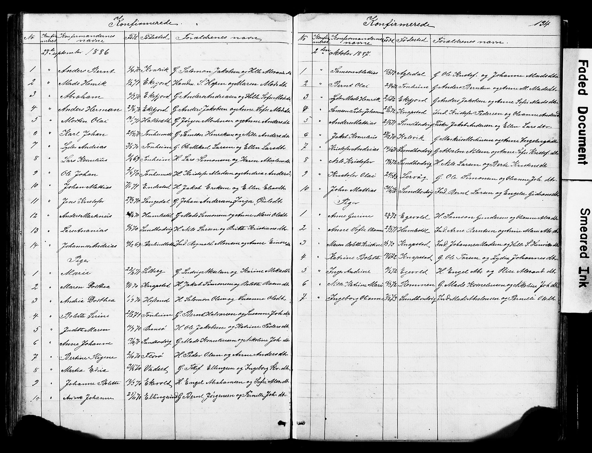 Kinn sokneprestembete, AV/SAB-A-80801/H/Hab/Habe/L0001: Parish register (copy) no. E 1, 1864-1899, p. 134