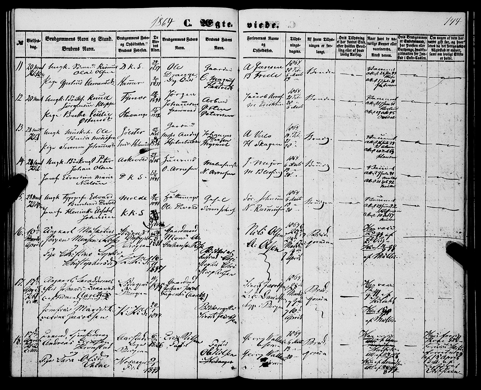 Korskirken sokneprestembete, SAB/A-76101/H/Haa/L0035: Parish register (official) no. D 2, 1852-1867, p. 144
