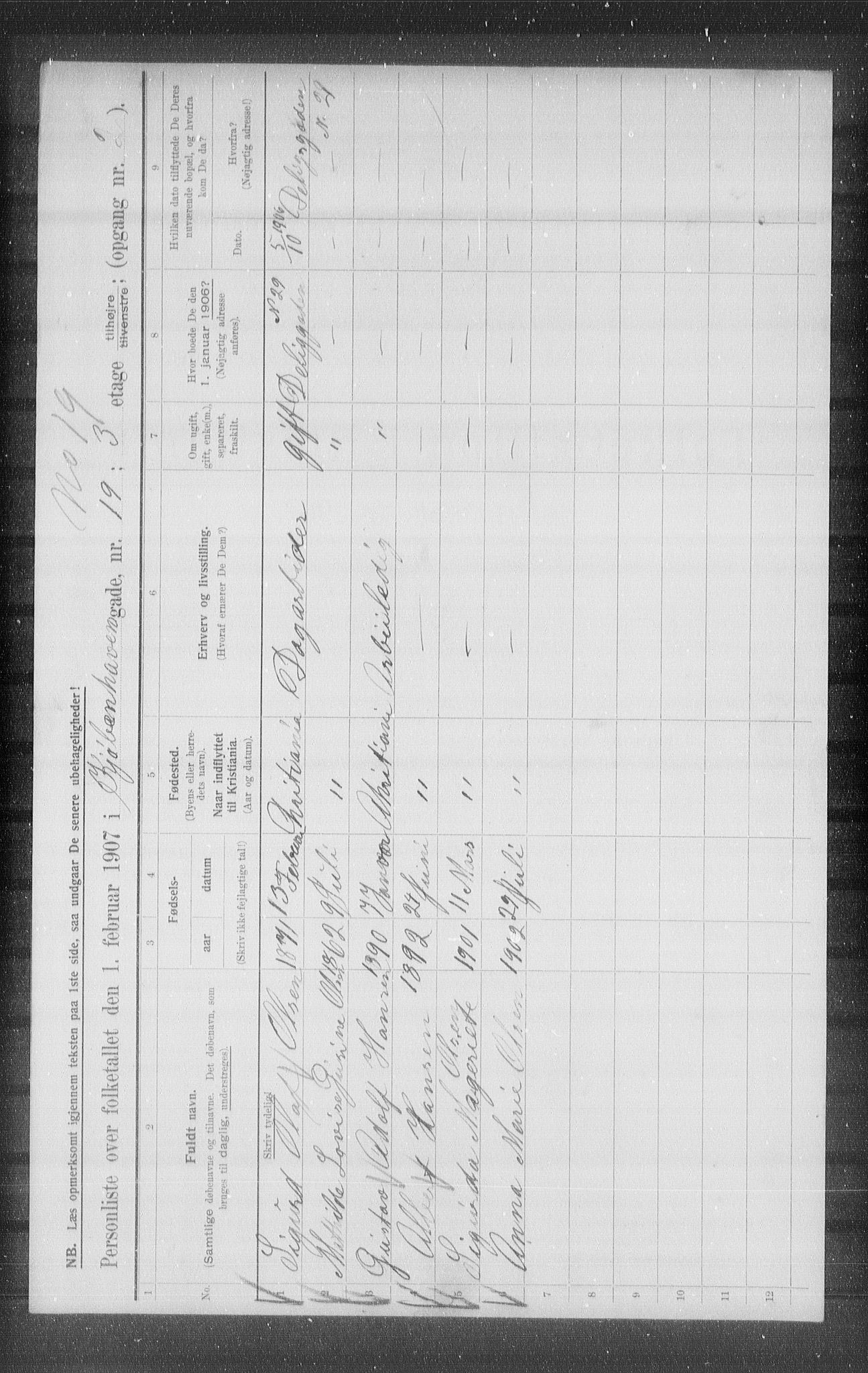 OBA, Municipal Census 1907 for Kristiania, 1907, p. 28231