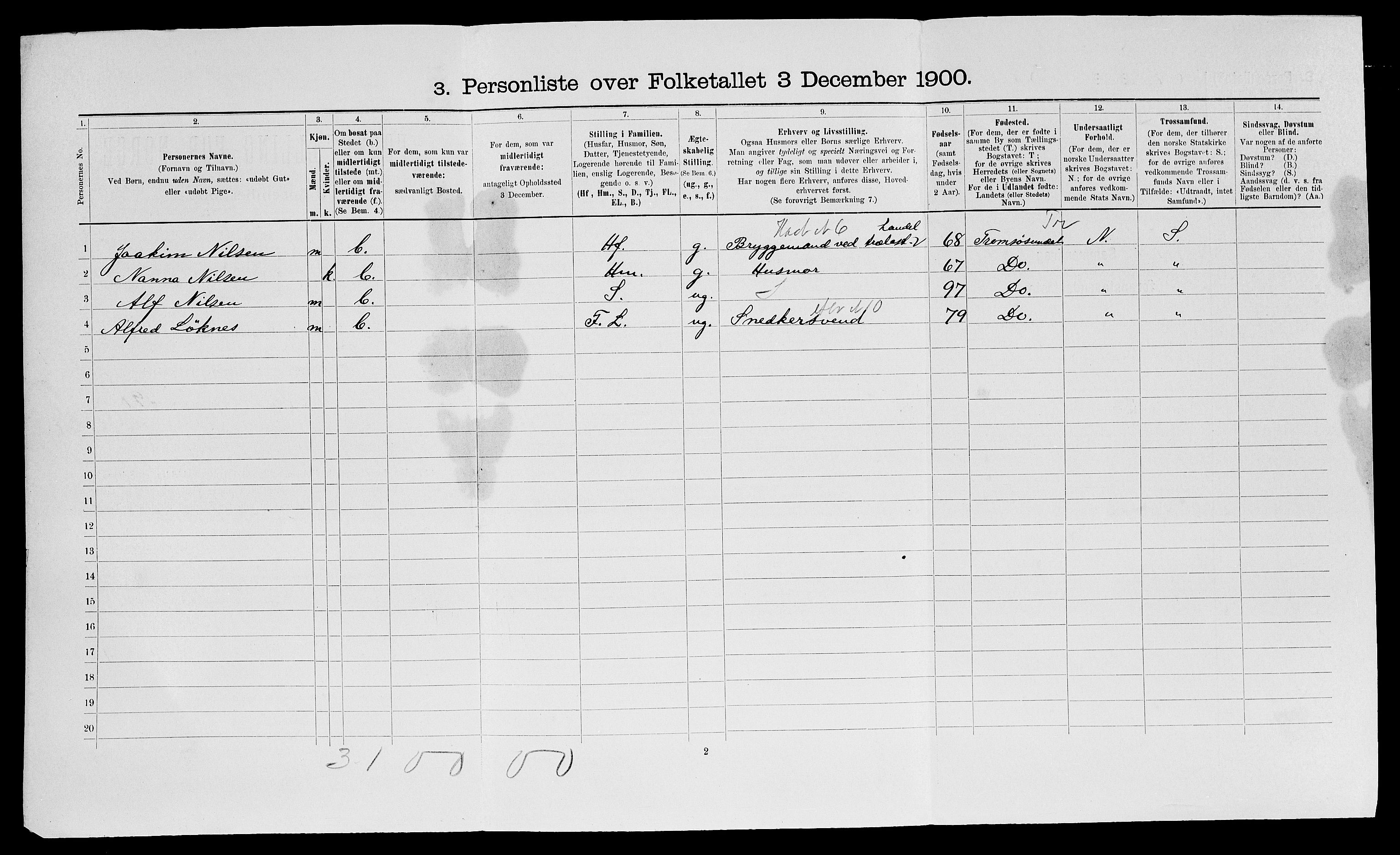 SATØ, 1900 census for Tromsø, 1900, p. 233