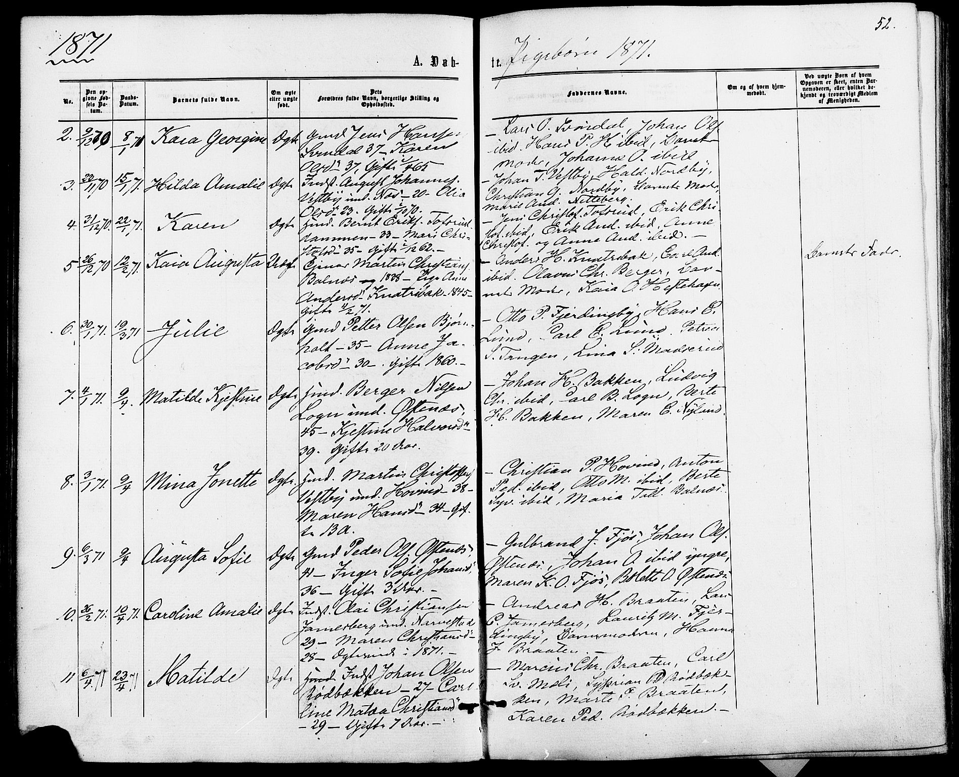 Fet prestekontor Kirkebøker, AV/SAO-A-10370a/F/Fa/L0013: Parish register (official) no. I 13, 1867-1877, p. 52